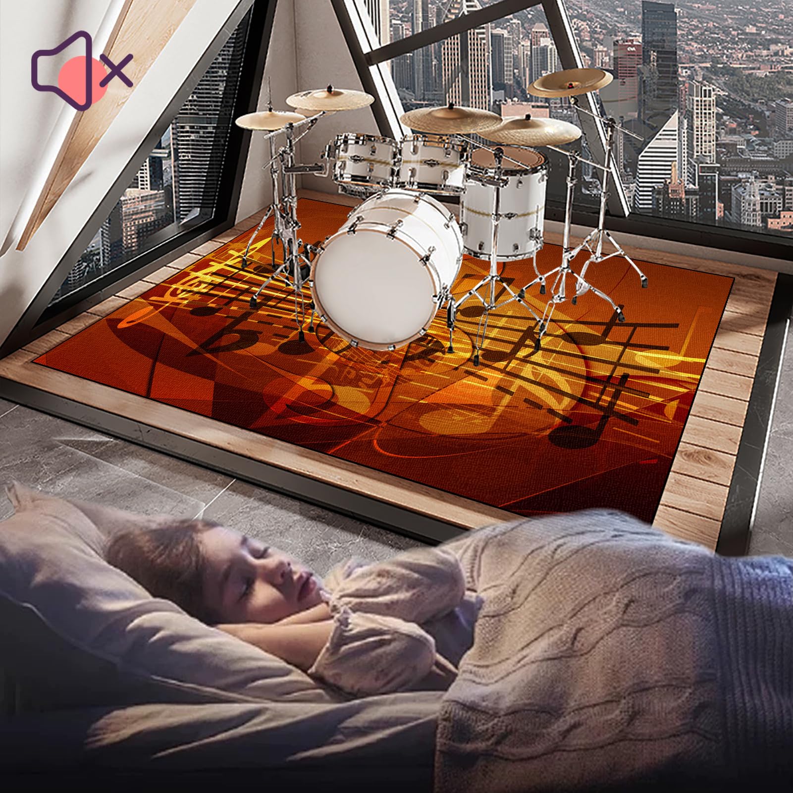 Tapis de Batterie Acoustique 120 x 100 cm Tapis Insonorisant pour Batterie électronique Tapis de Tambour Antidérapant Tapis pour Batterie et Percussions Tapis Professionnel Rectangulaire de Jazz