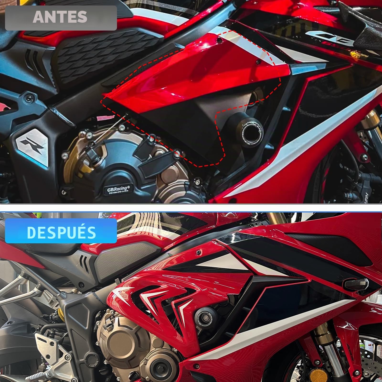 WOOGA Cubierta de carenado panel lateral marco del motor de la motocicleta Cubiertas decorativas de ajuste de protección para Ho&nda CBR650R CBR 650R CBR 650 R 2019-2023 (Rojo)
