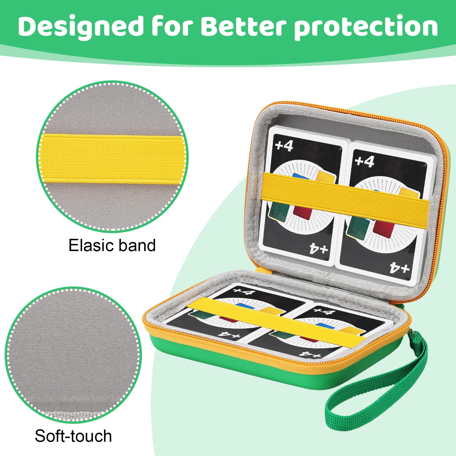 Playing Card Case, UNO Card Game Case Holder Holds up to 300+ Game Cards, Green, 15*12*5cm/5.9*4.7*1.97 inches - Image 5