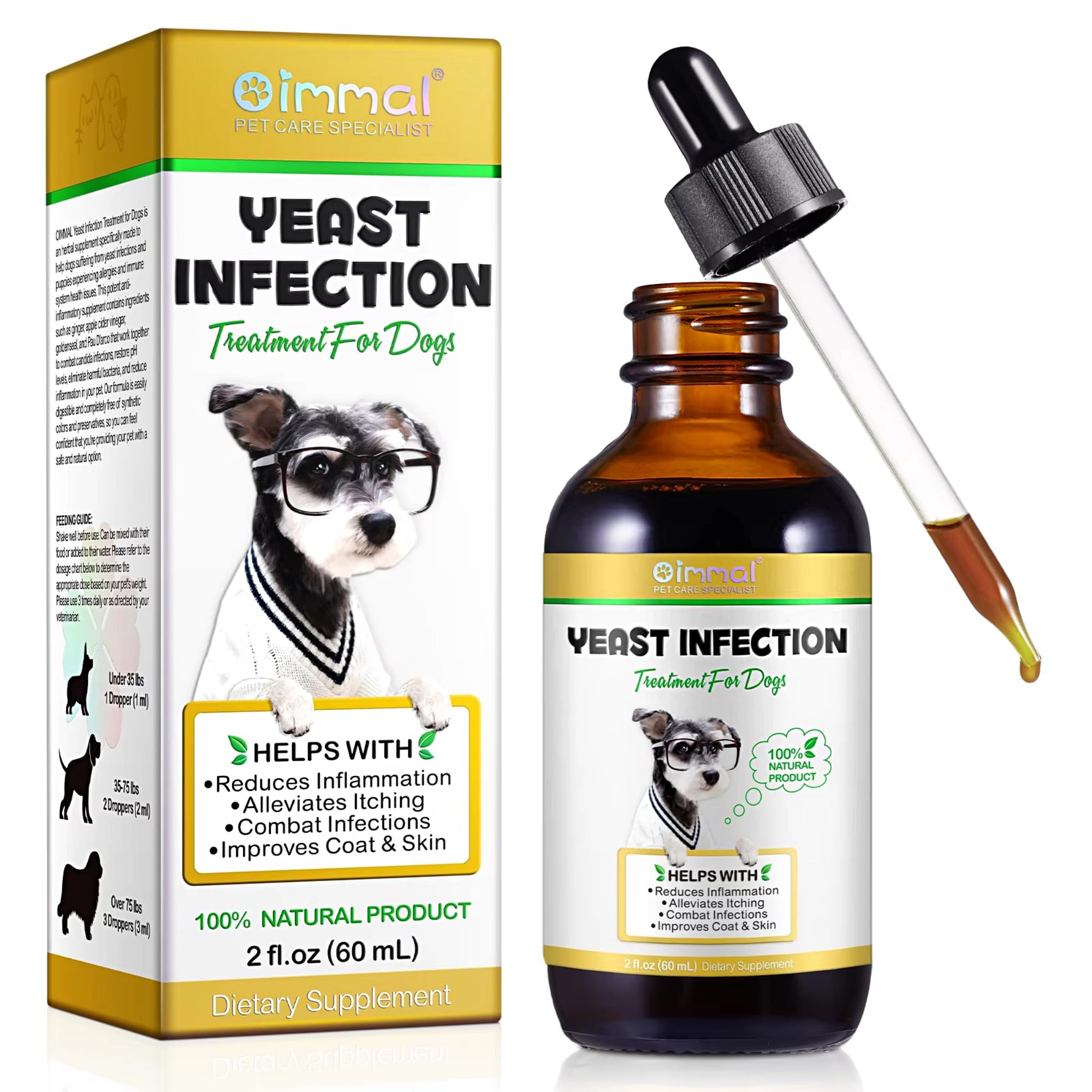 Hometric Yeast Infection Treatment for Dogs 60ml - Natural Antifungal Liquid for Itchy Skin, Ears & Paws, Fast Acting Dog Yeast Relief Drops