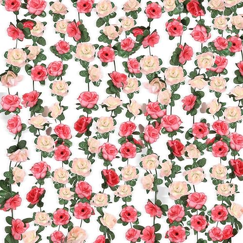 Miniatura 7 de XunYee 24 guirnaldas de flores artificiales de 189 pies para colgar hiedra de rosas falsas para habitación, boda, cumpleaños, Navidad, pared, arco