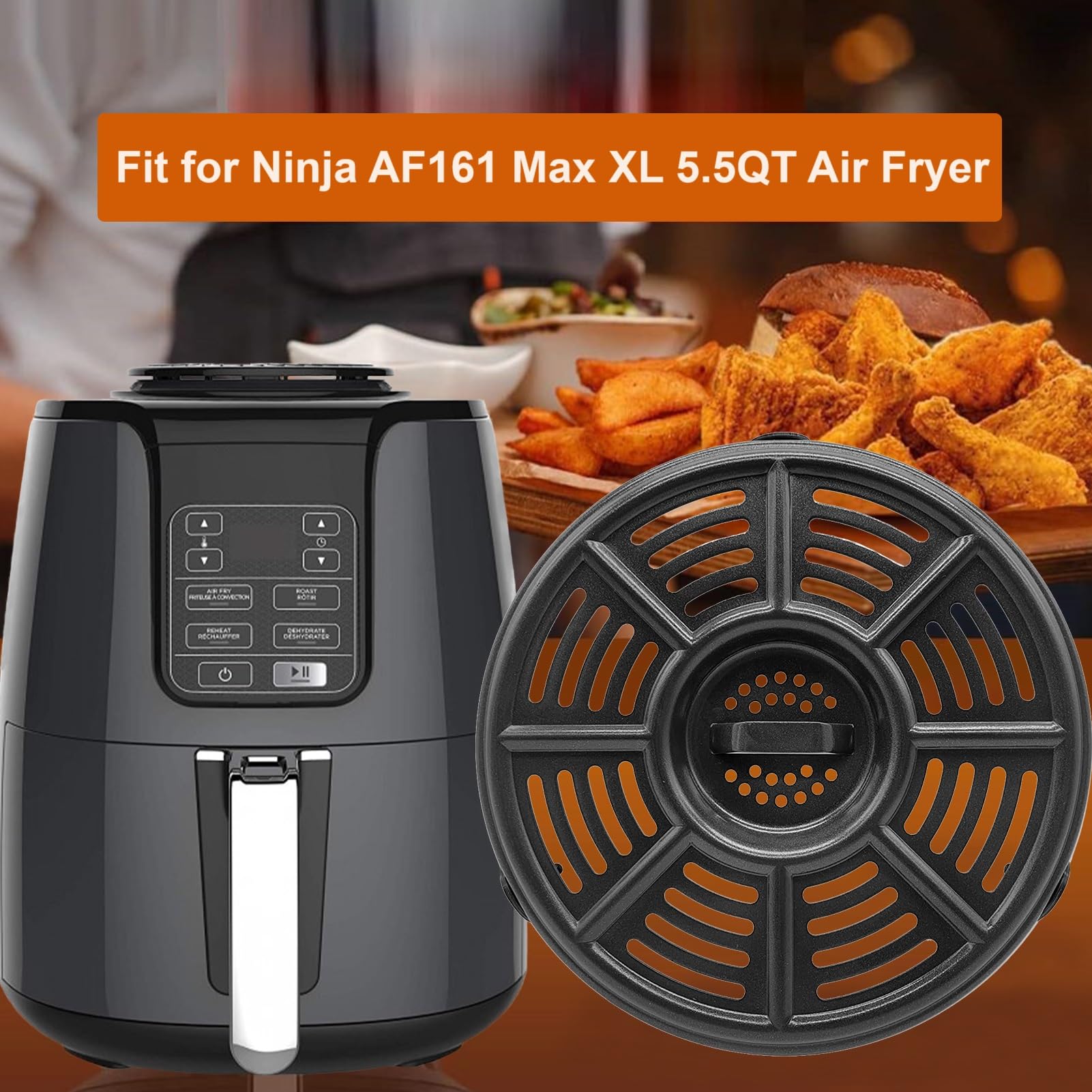 HlkEurt 5.5QT Air Fryer Grill Plate for Ninja AF161 Max XL 5.5QT Air Fryers, Upgraded Air Fryer Grill Pan Crisping Plate Tray Insert Grate Grid Shelf for Ninja Air Fryer, Nonstick, Dishwasher Safe