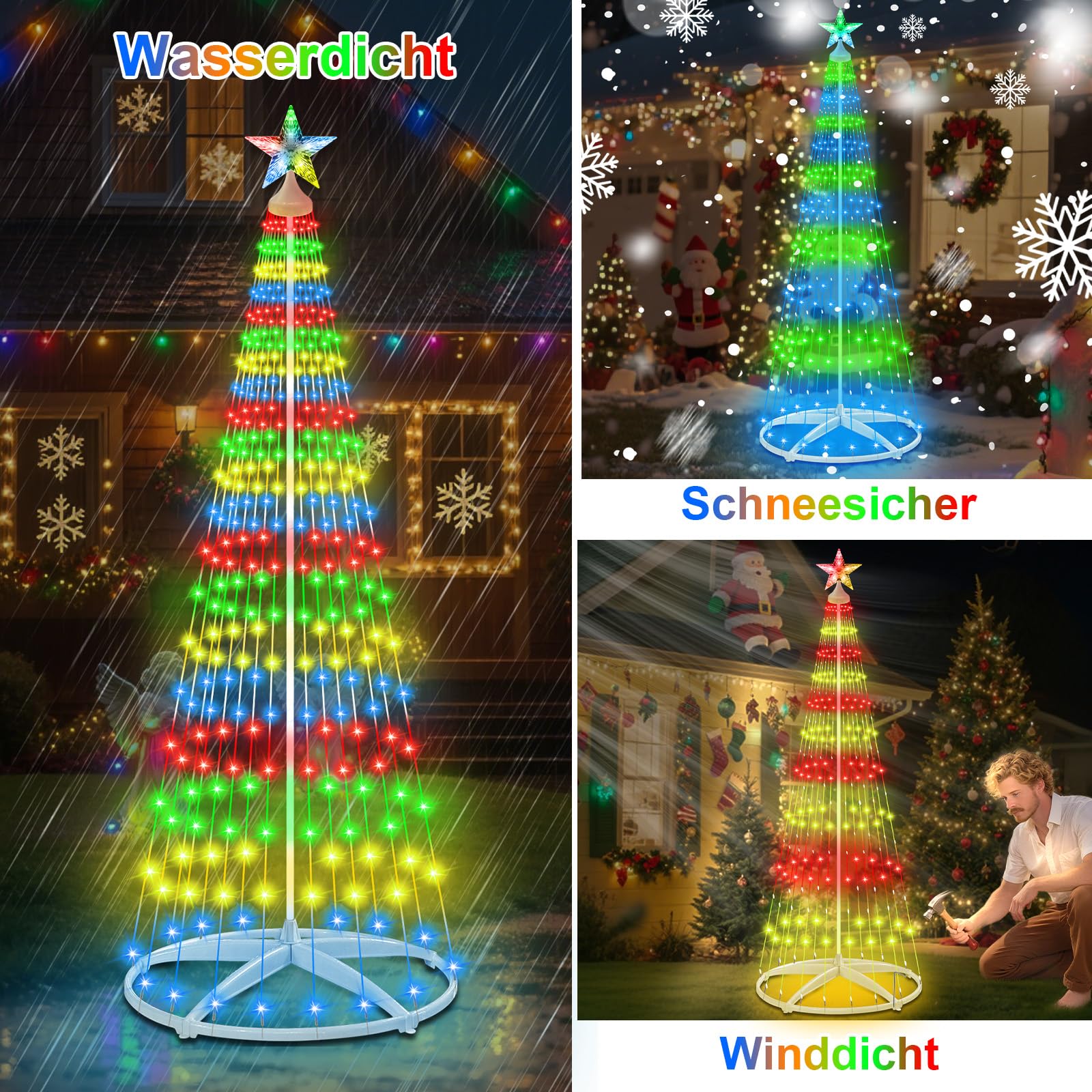 Forlivese 312 LED Luci Albero di Natale con Stella,12 Modalità 2.28m Luci per Albero Di Natale con Telecomando per Esterni da Giardino o Balcone (Quattro Colori)