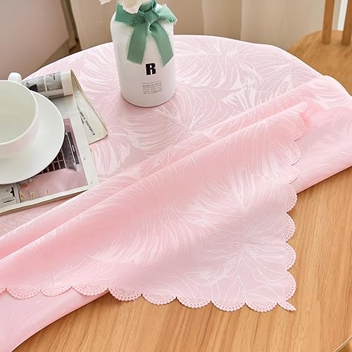 Miniatura 242 de Mantel Redondo Dorado Mantel de Mesa con Patrón de Hojas Borde Festoneado Sedoso Suave Impermeable Lavable 50 Pulgadas Cubierta de Mesa de Tela