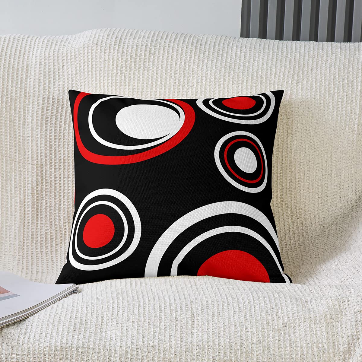 Loussiesd Set of 2 Throw Pillow Covers Abstract Art Cushion Case for Home Living Room Decor Reversible Geometric Circle White Red Grey Black Decorative Throw Cushion Case 20x20 Inch - Image 2