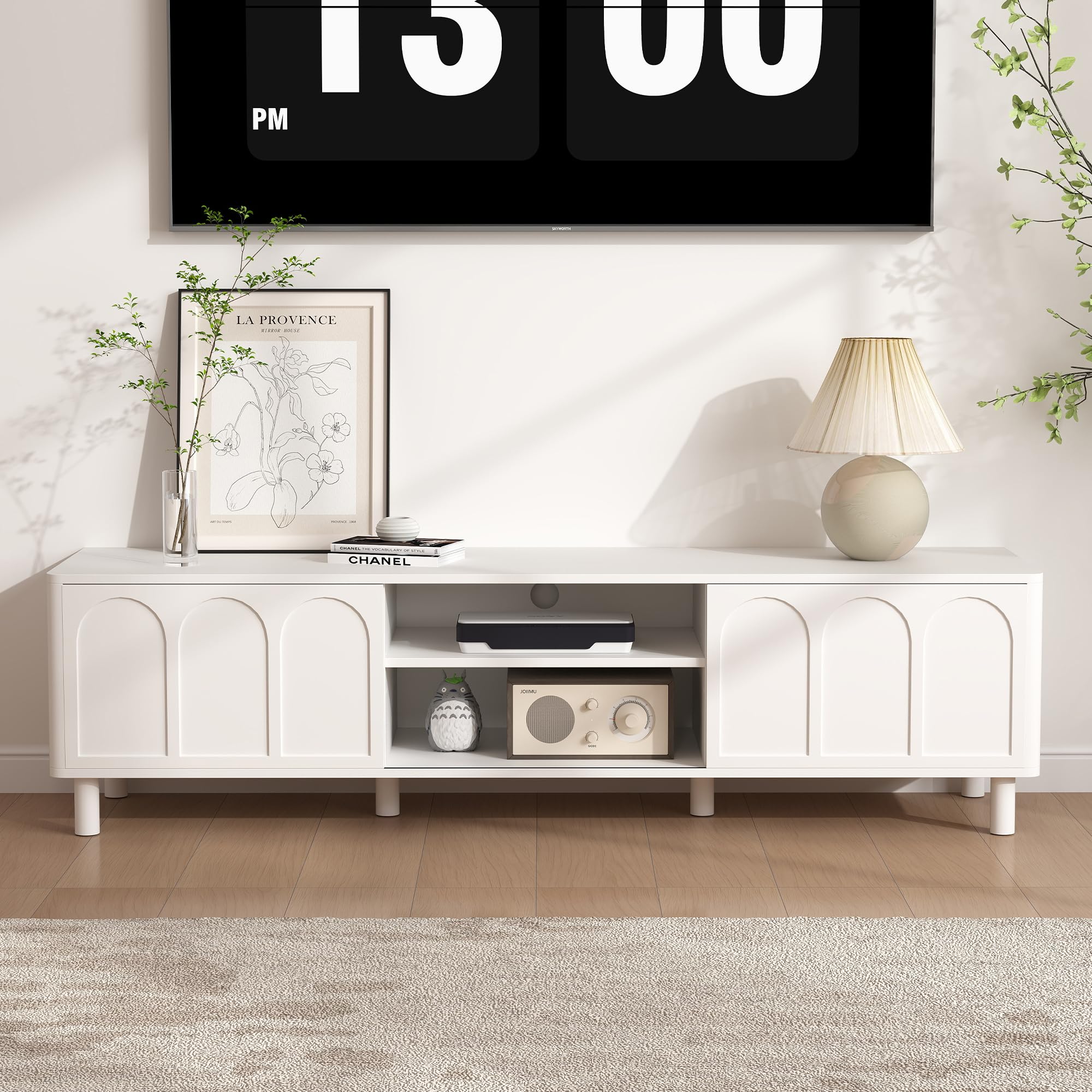 TV Stand for TVs up to 70'', Entertainment Center with Large Storage for Living Room, Media Console with Sliding Doors and Adjustable Shelves, Modern