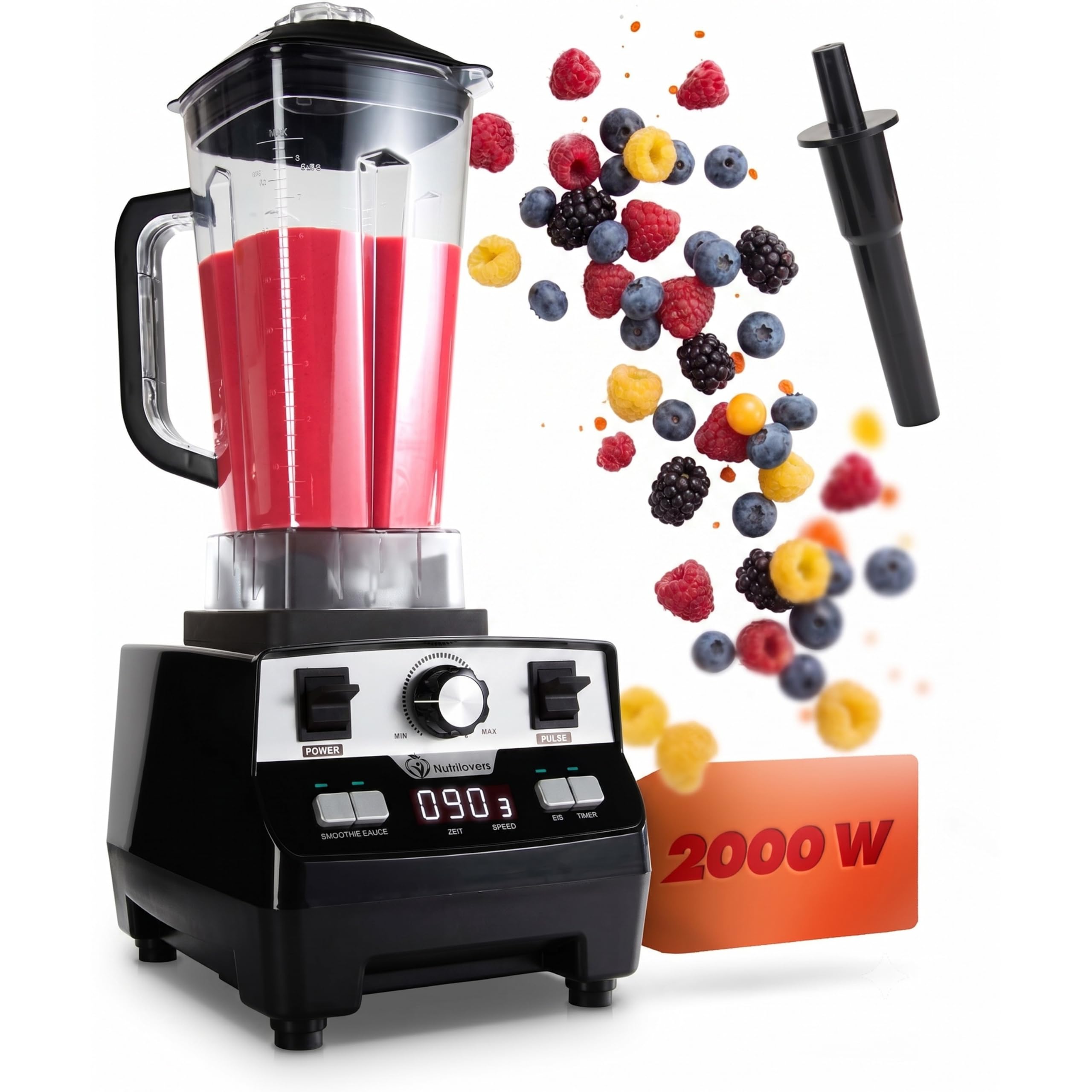 Nutri-Blender MAX High Performance Blender 2000W Glass Blender Professional Smoothie Blender Shake Mixer - 2L Tritan, BPA Free, 9 Speed, Digital Timer