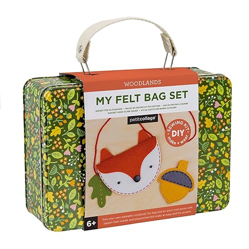 Petit Collage Bolsa de fieltro de zorro bosque, bolsa cruzada para niños con cremallera de bellota a juego para niños, kit de costura de