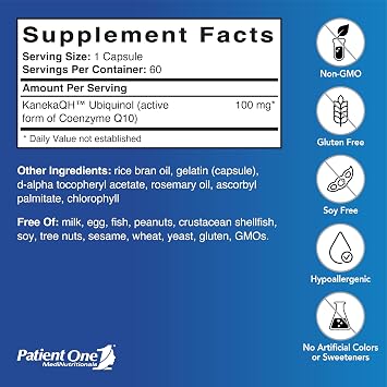 Patient One Ubiquinol 100mg Active CoQ10 Antioxidant Supplement 60 Capsules