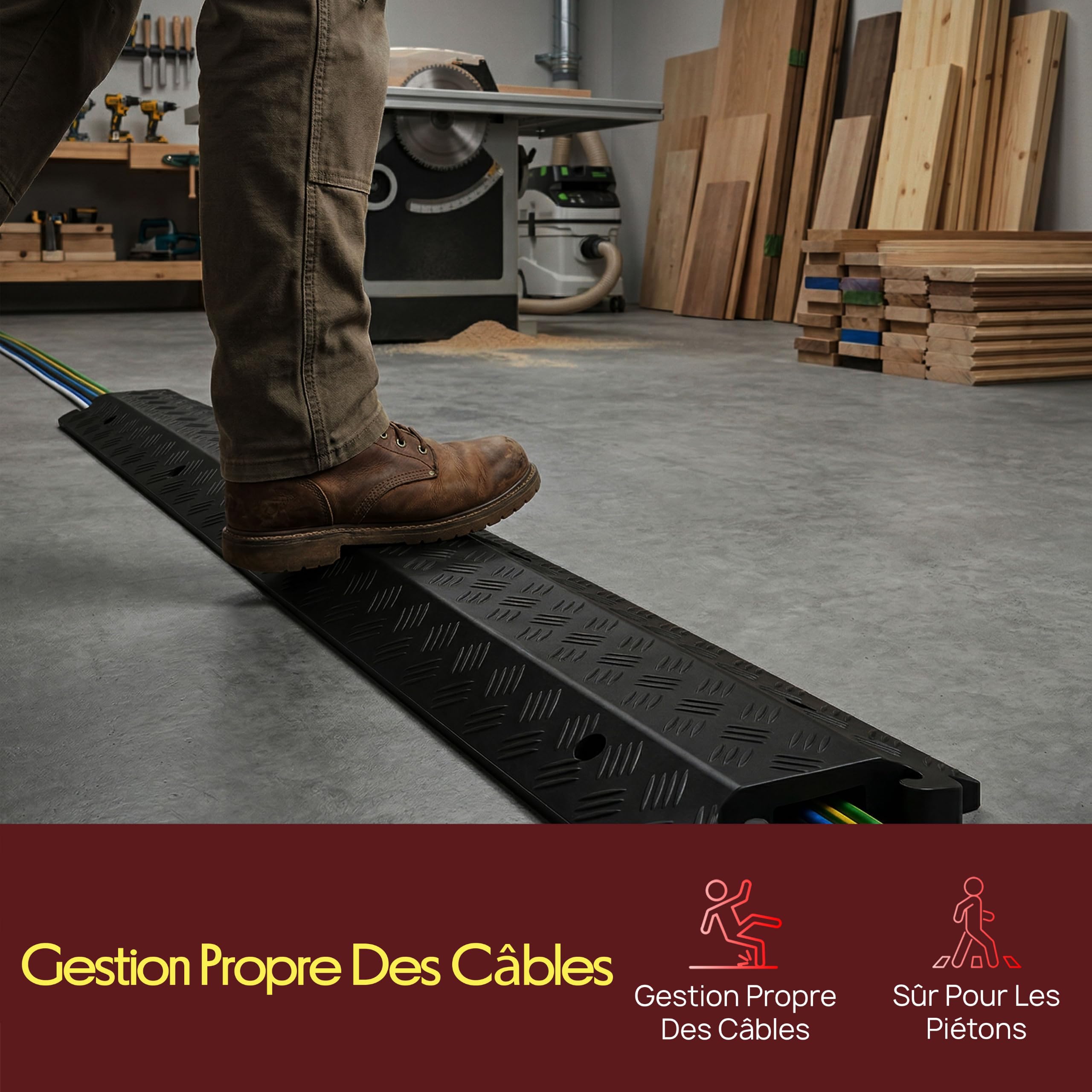 Pyle Rampe de Protection de Câble 1 Canal – Supporte Jusqu’à 5 000 kg, Protège-Câbles et Tuyaux, Usage Intérieur et Extérieur, 100 × 13 × 2 cm
