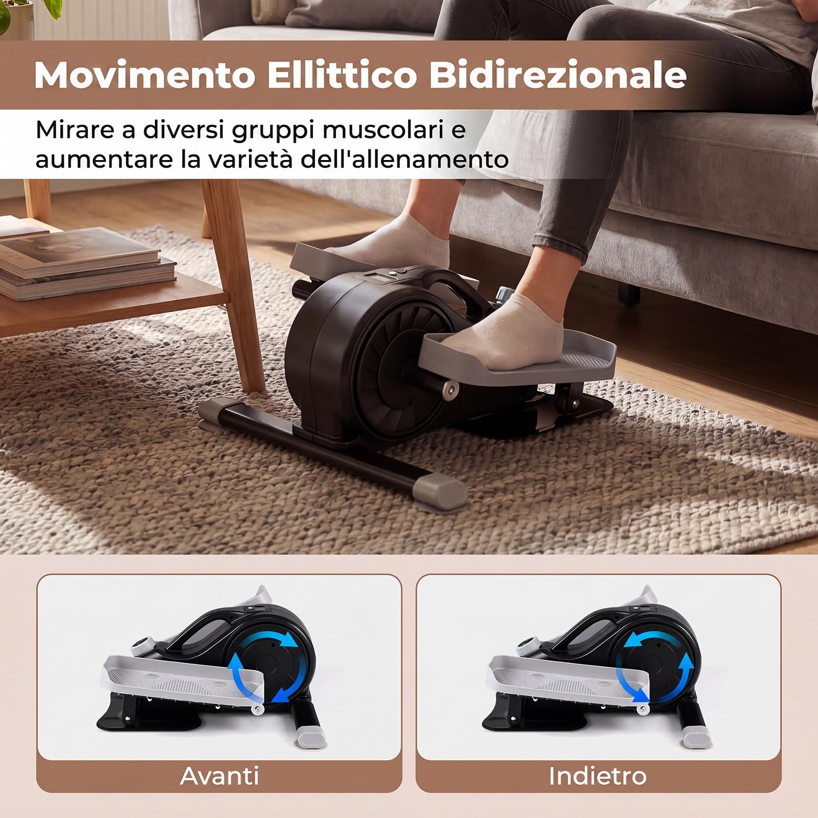 COSTWAY Ellittica Elettrico Portatile da Casa 50 x 49 x 24 cm | Ellittico Sotto Scrivania con Display LCD, Manopola di Regolazione della Resistenza e Piedini e Pedali Antiscivolo