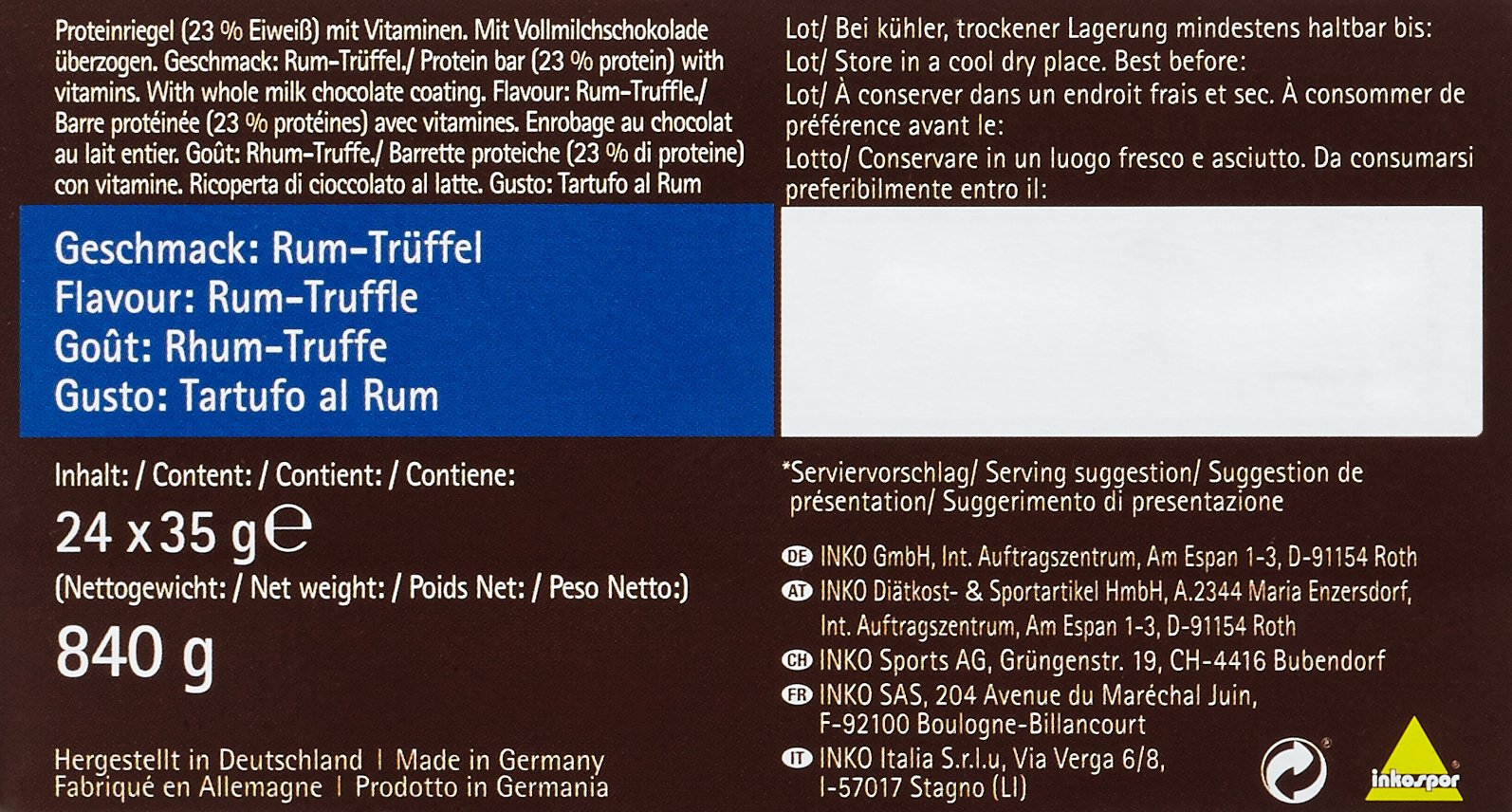 inkospor Active Fitness Riegel Rum-Trüffel | 24 x 35 g | Energie-Snack | natürliche Aromen | Made in Germany
