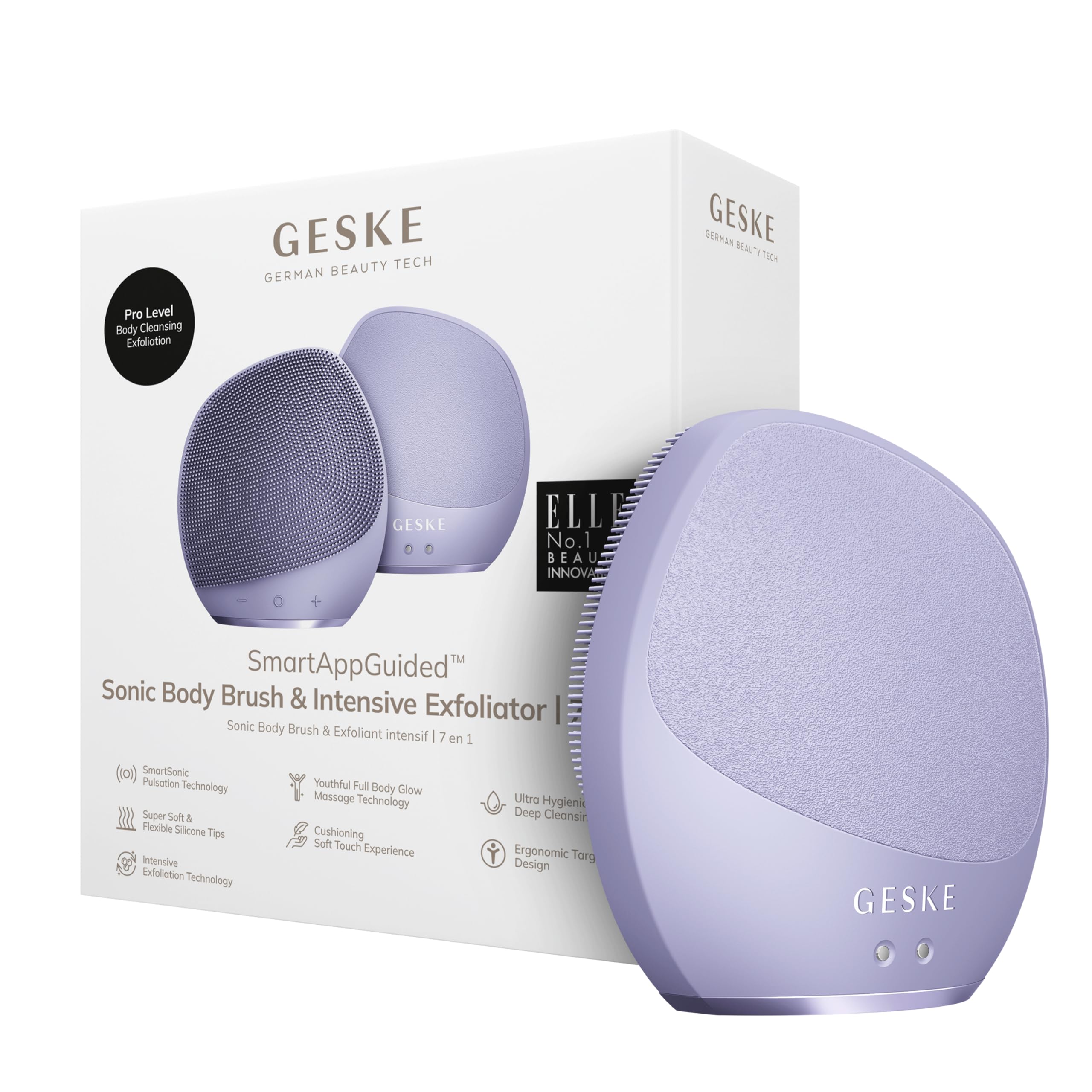 GESKE Sonic Body Brush & Intensive Exfoliator, Purple