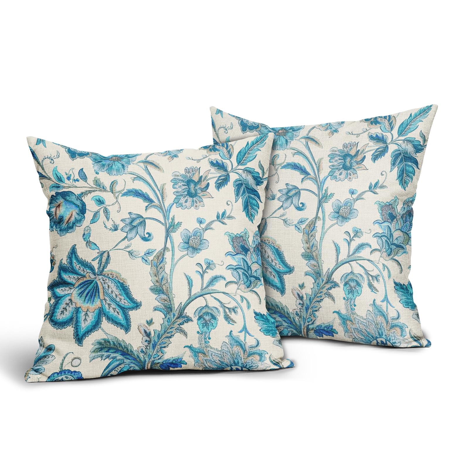 Chinoiserie Outdoor Pillow Covers 16x16 Inch Pack of 2 Blue White Floral Decorative Pillow Covers Modern Boho Farmhouse Flower Pillowcase Square Linen