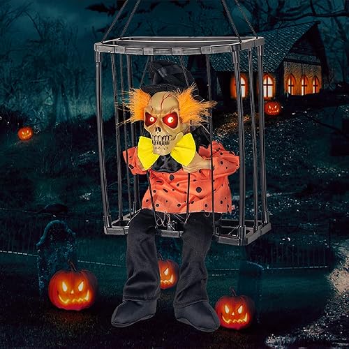 Halloween Decorations Outdoor Spooky Hanging Ghost Skull Animated Skull Cage