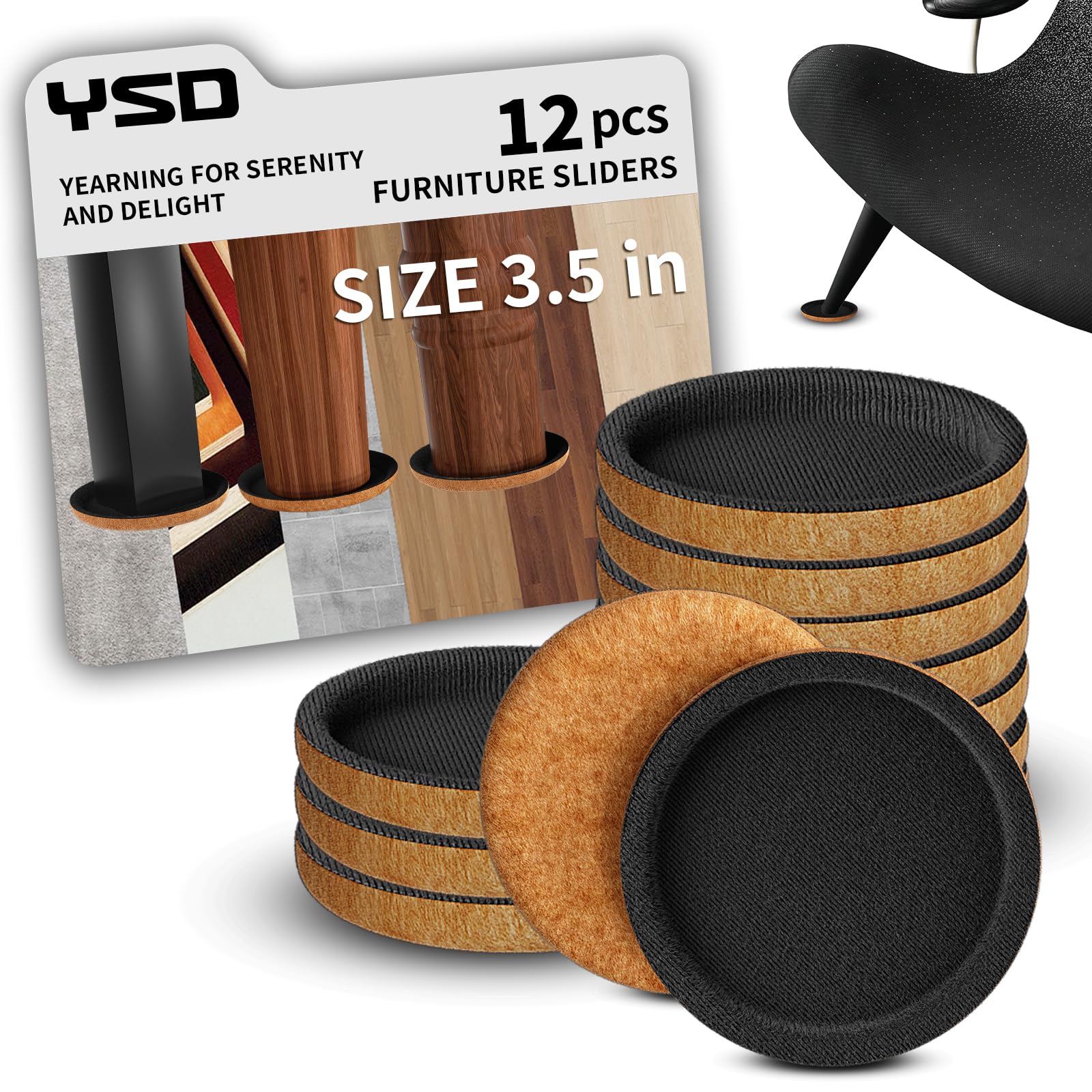 Felt Furniture Sliders for Hardwood Floors YSD 12 PCS 3”, Furniture Slider with Unique Design