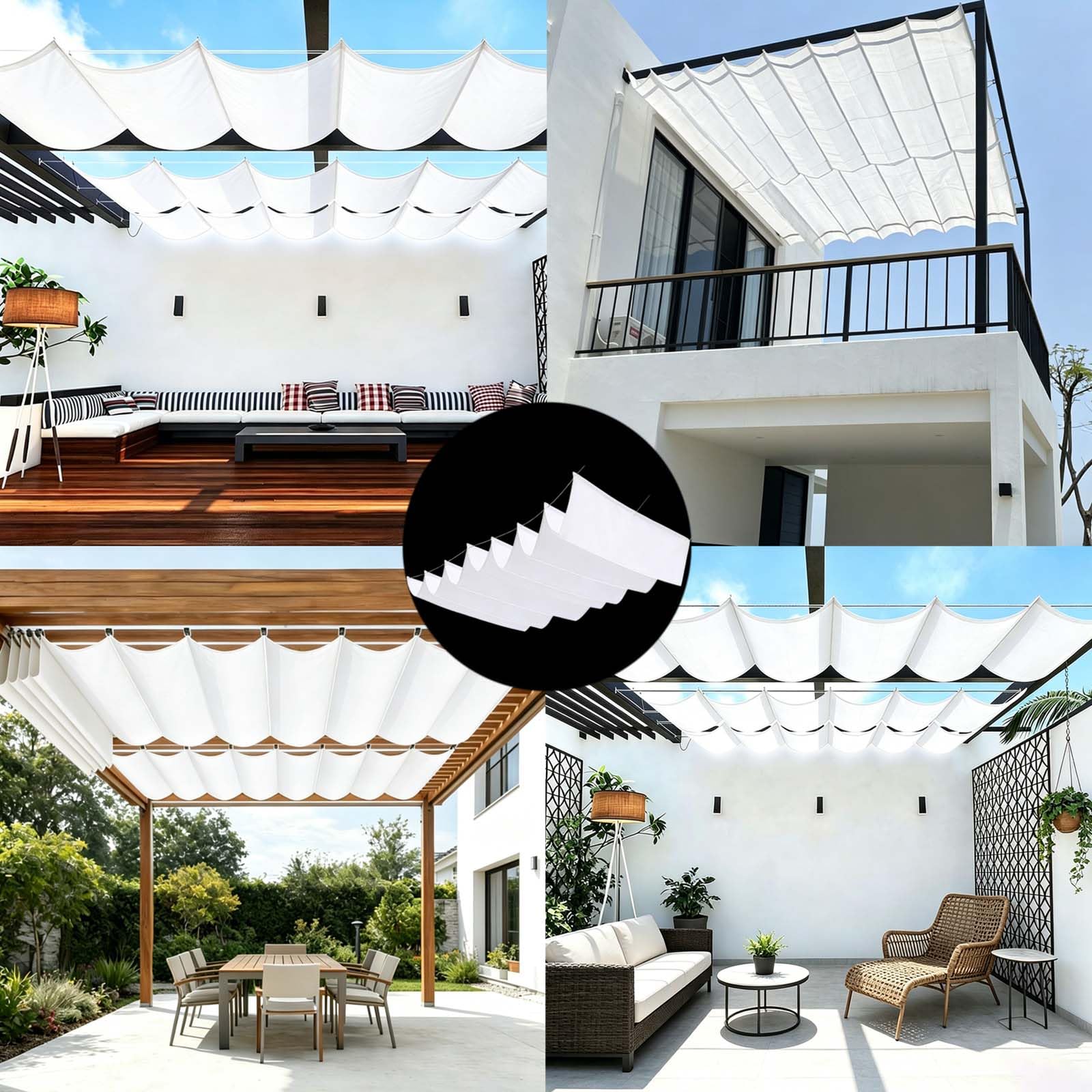Vela Ombreggianti Onda Retrattile 180 x 1050 cm Personalizzabile, Regolabile, Protezione Dai Raggi UV Pergolato Regolabile Rettangolare Tenda a Velas per Traliccio e Gazebo, Bianco