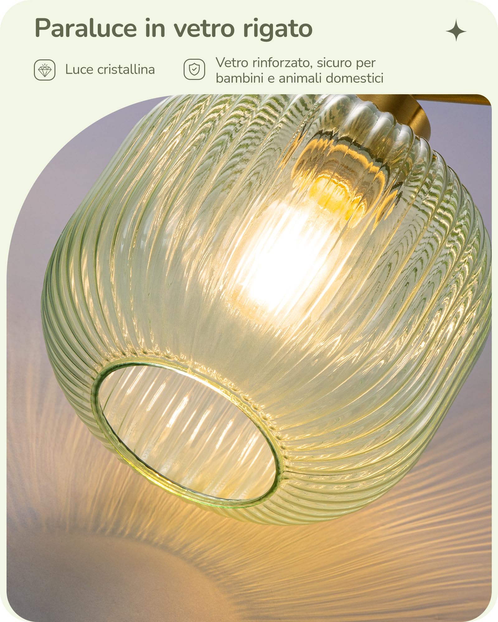 EDISHINE Lampada da Terra, Paralume Vetro Caramella, Verde Menta & Oro | Struttura Metallica Dorata, Lampada da Lettura Moderna con Lampadina LED E27 Inclusa, 2700 K, per Camera e Ufficio