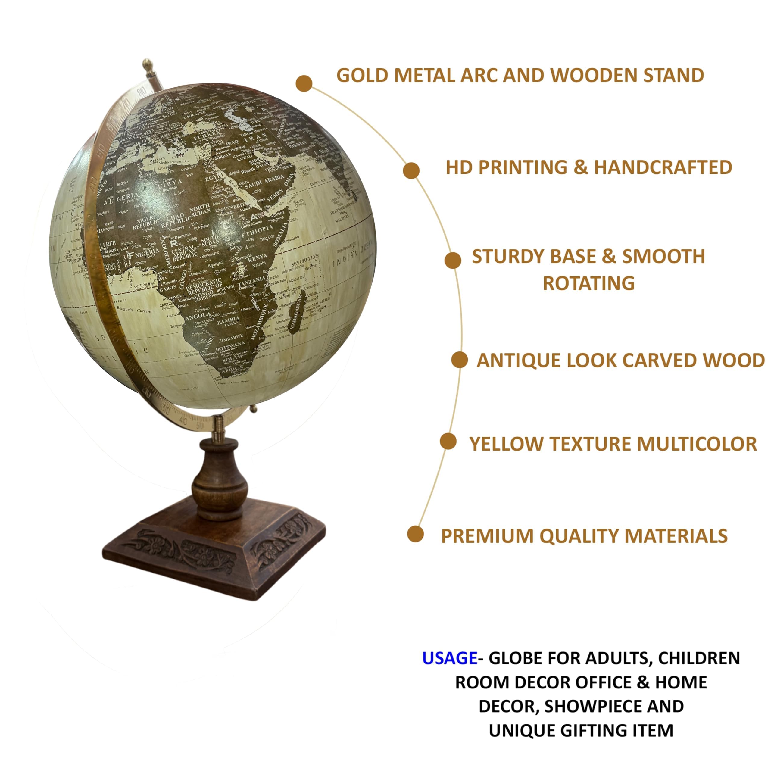 Cosmic globe Exports Rotating World Globe 12 Inch with Metal Arc and Wooden Stand for Show pieces for Home Décor, Office Decor and Decorations items, Birthday, Party Gifts and Anniversary. 1