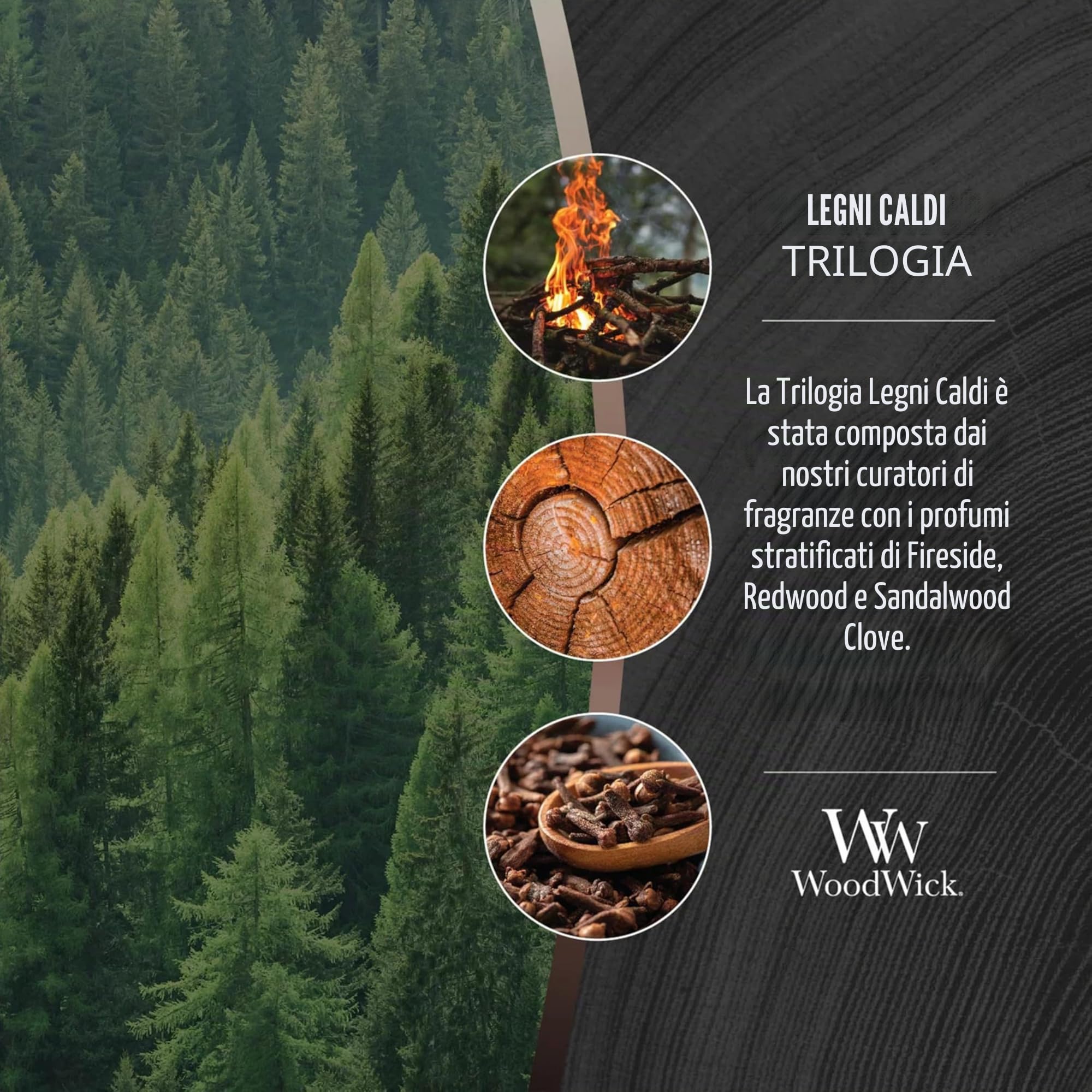 WoodWick Trilogy candela profumata a clessidra grande con Pluswick InnovationLegno caldo