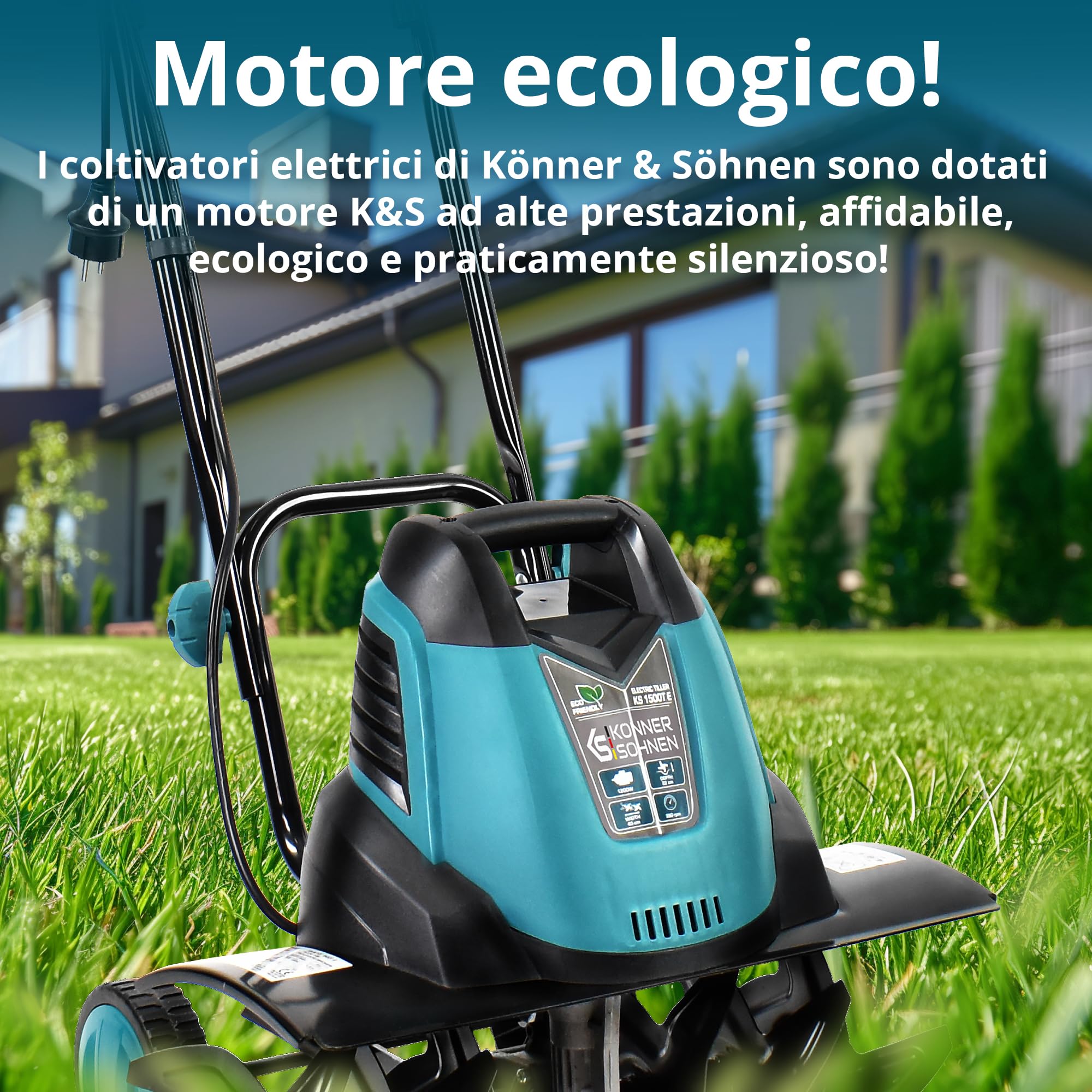 Könner & Söhnen KS 1500 T E - Piccone elettrico,in acciaio da 23 cm,testa regolabile,larghezza di lavoro 40 cm,profondità di lavoro 23 cm,1300 W,fresa da giardino per terreni in cortile