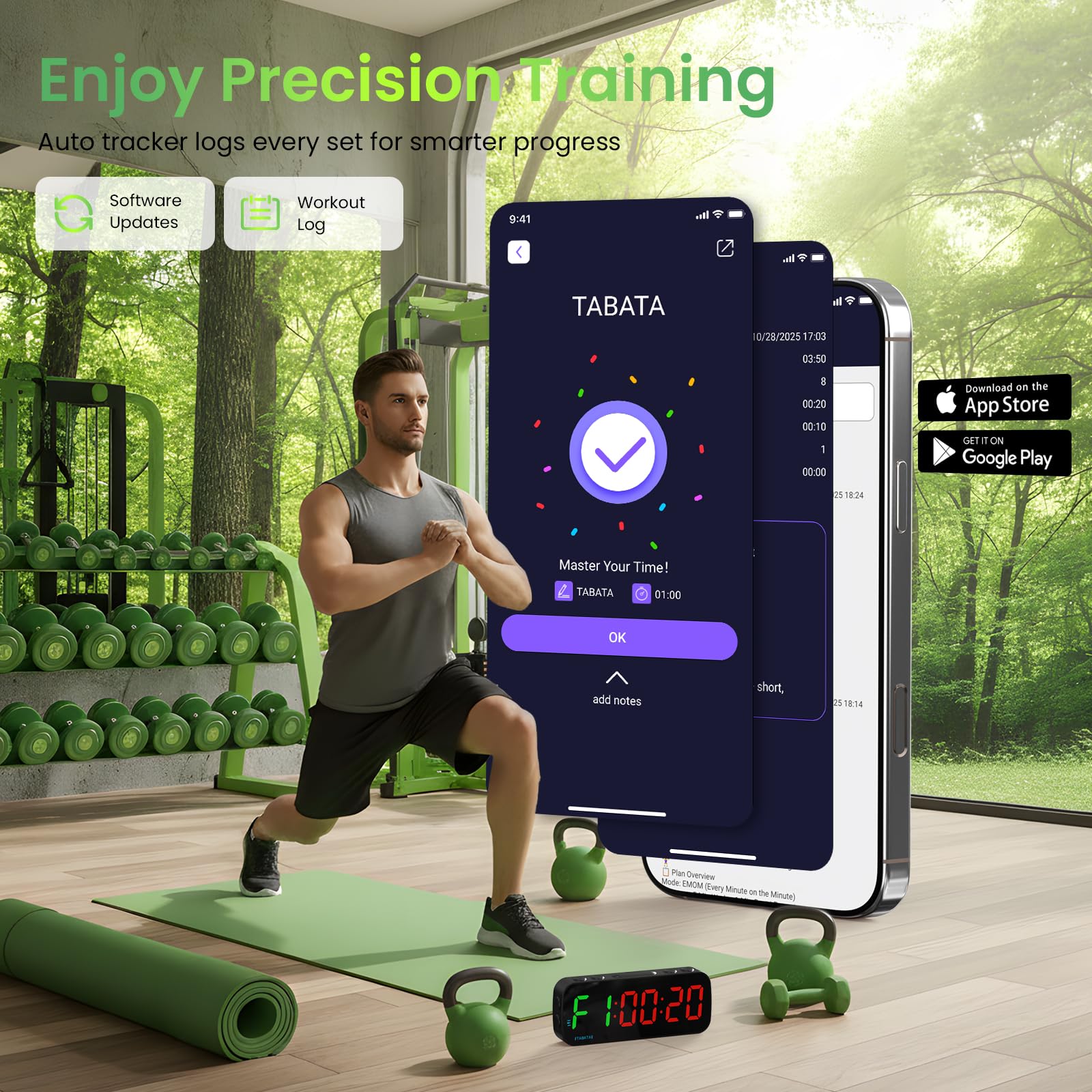 Fitness-Timer, Bluetooth, App-gesteuert, magnetisch, Workout-Intervall-Timer, Zuhause, große LED-Digitalanzeige, Countdown-Uhr für Score Crossfit, Tabata, HIIT, EMOM, Boxen