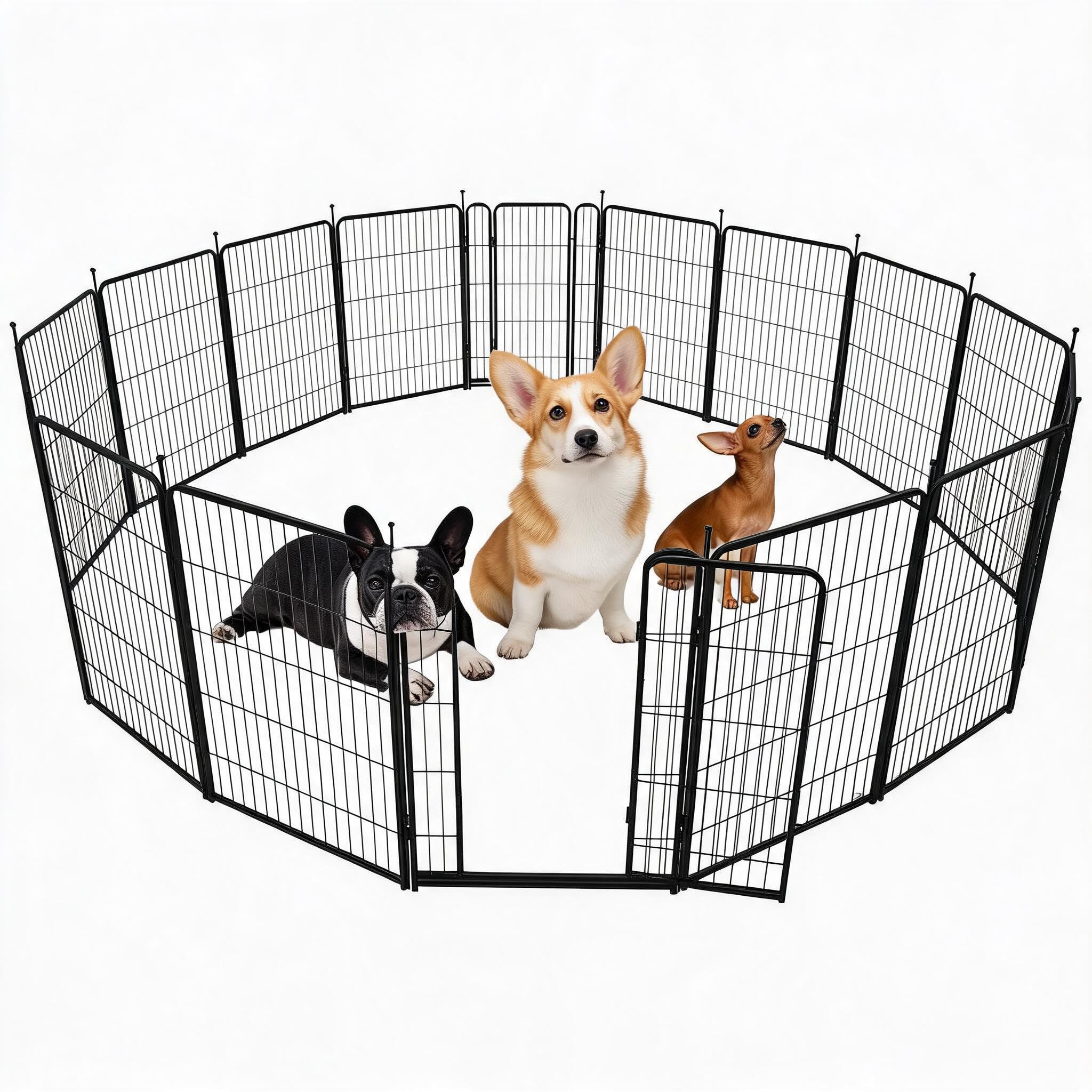 Garvee Recinto per Cani in Metallo a Tubolare Quadrato, 16pz Altezza 101cm, Box per Cani da Esterno e Interno con 2 Porte e Picchetti, Recinti per Giardino, Camping e Cani di Taglia Media Grande