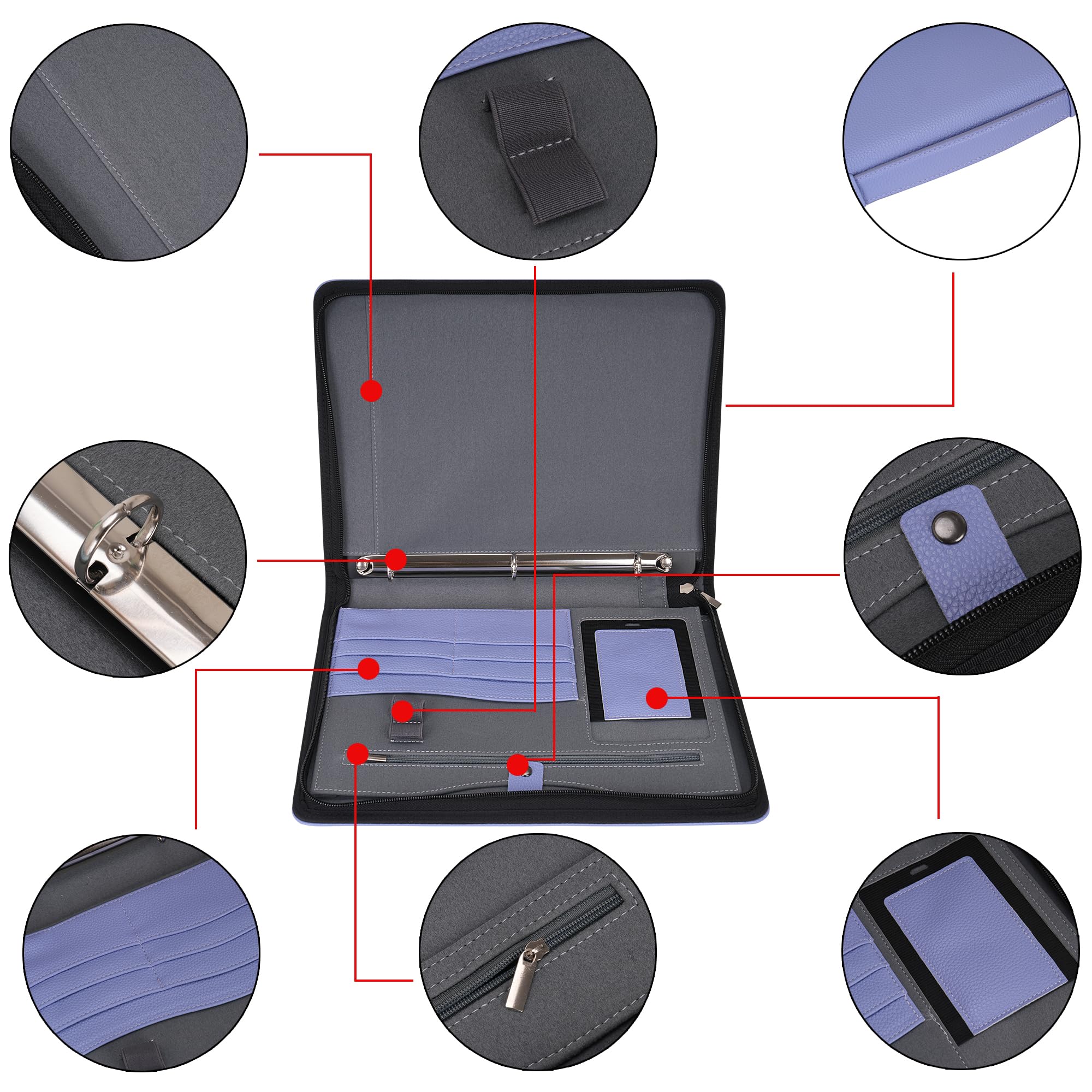 Wonderpool Travel Zippered Portfolio 3 Ring Binder A4 Padfolio Document Case with Removable Clipboard Legal Pad Holder - Image 3