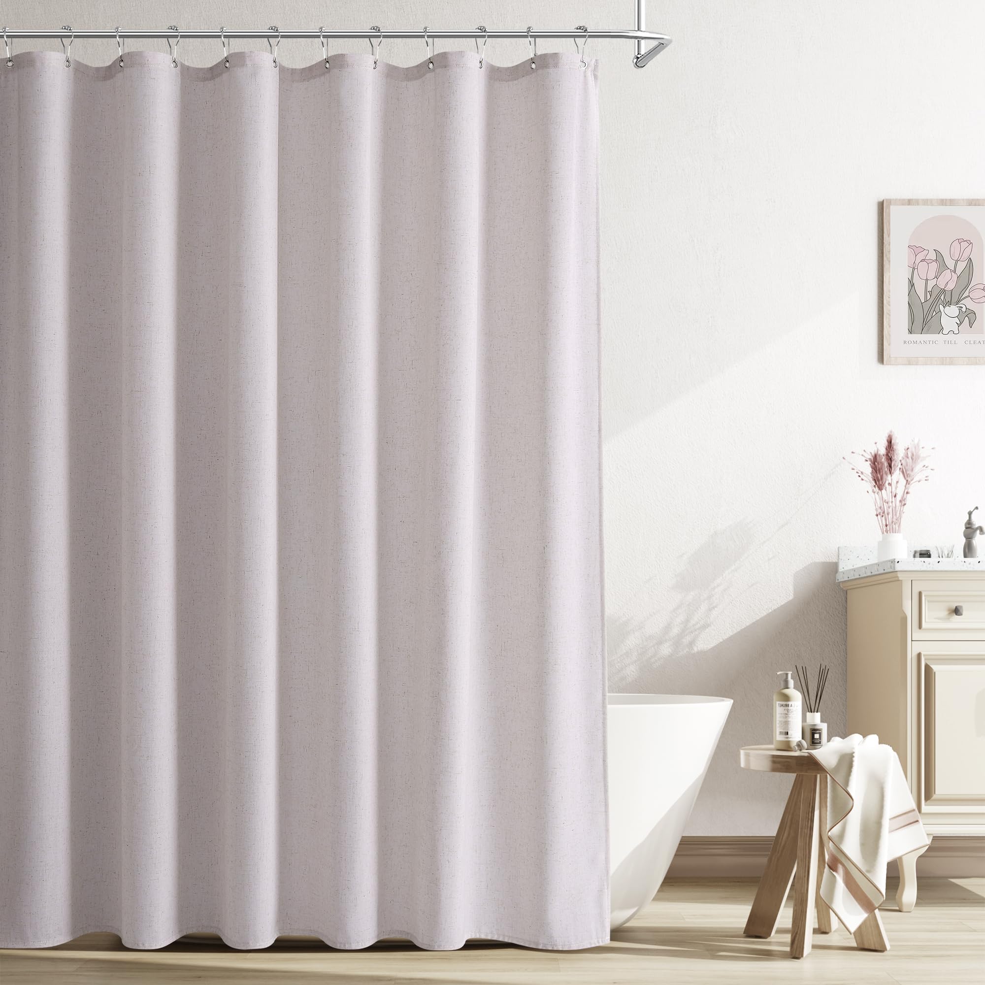 Naturoom Linen Shower Curtain 90 Inch Long for Bathroom Champagne 1 Panel