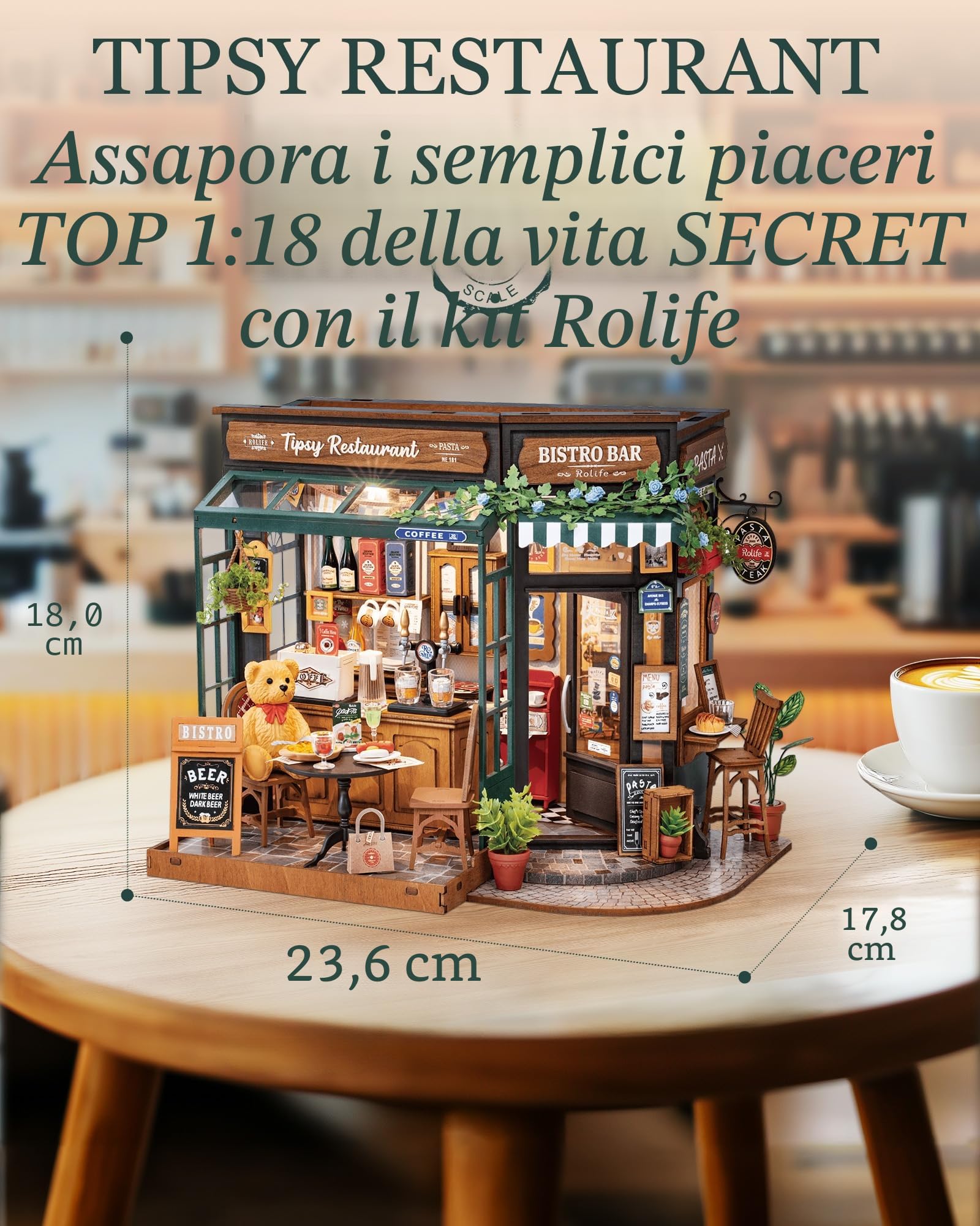 Rolife Kit di Modelli per Casa delle Bambole in Miniatura per Ristorante, Kit per Modellismo, Mini Casa, Scrivania, Libreria, Idea Regalo di Natale per Adulti Unisex