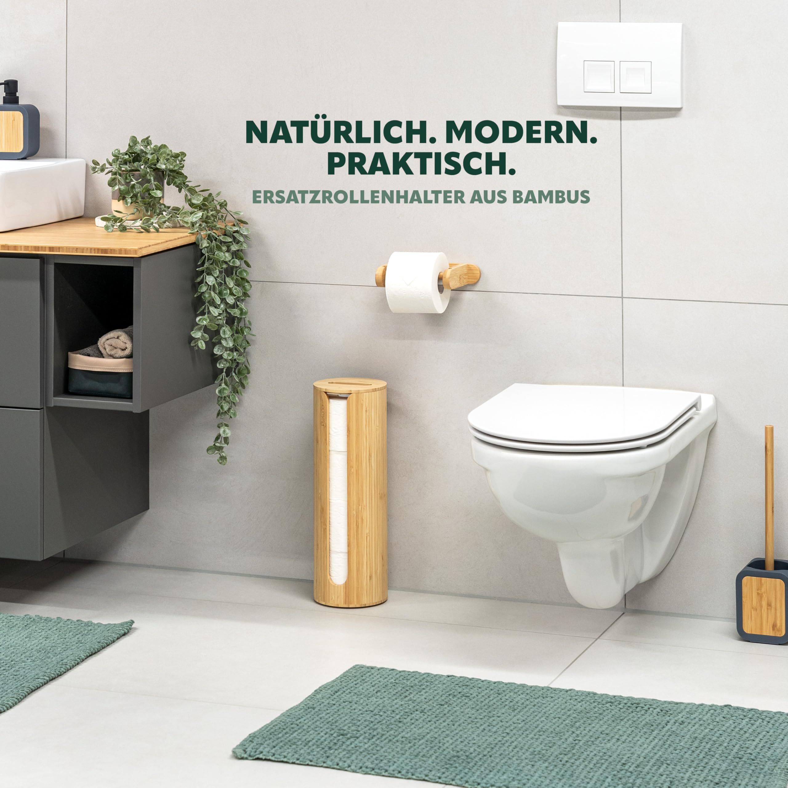 Eluno Rangement pour 4 rouleaux de papier toilette en bambou, porte-rouleau autoportant avec couvercle et étagère
