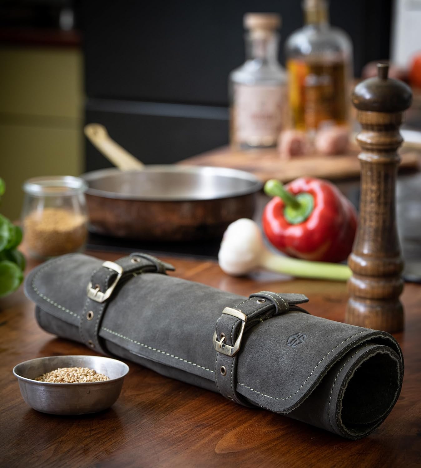 Knife Roll Bag Genuine Leather – Chef`s knife bag 7 slots – Leather Knife Case Sam