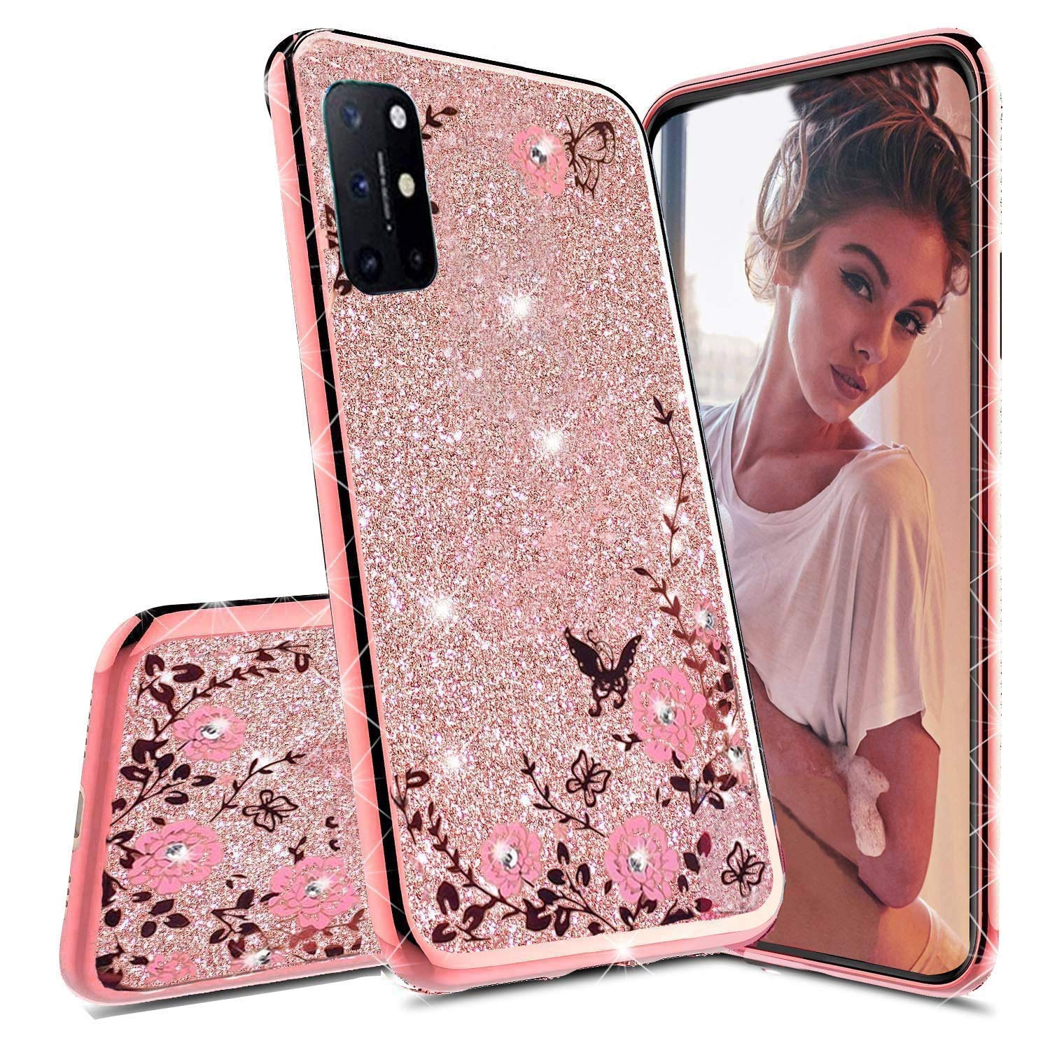 KC Back Cover for OnePlus 8T, Auora Flower with Glitter Paper Bling 2 in 1 Soft Silicone Transparent Case (Rose Gold Pink) (B08X19Y94V) Amazon Price History, Amazon Price Tracker