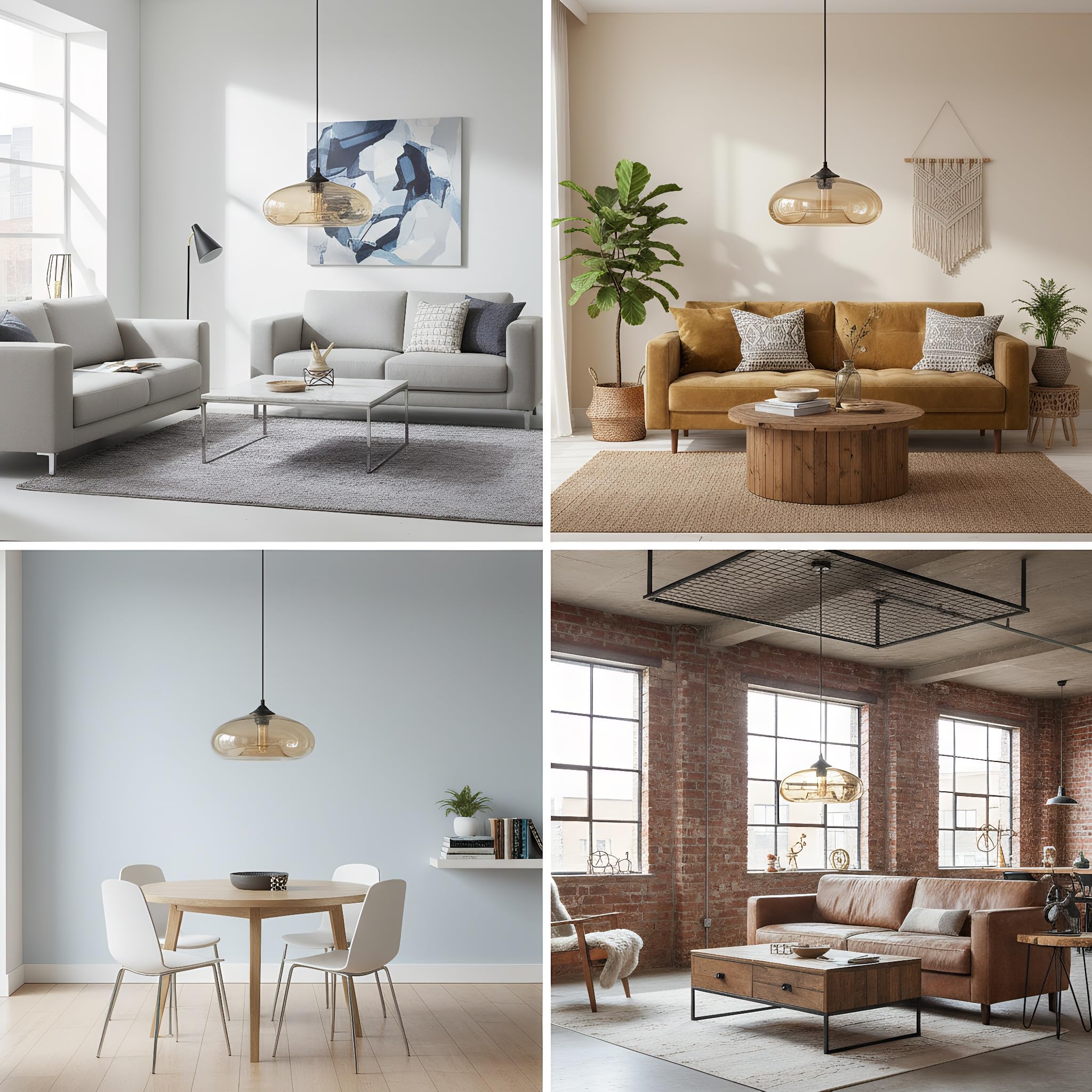 Einflammige Pendelleuchte mit Bunt Glas Lampenschirm, Vintage-Industriedesign, E27 Dekorative Hängelampe für Kücheninsel, Esstische, Esszimmer und Wohnzimmer (Bernstein)