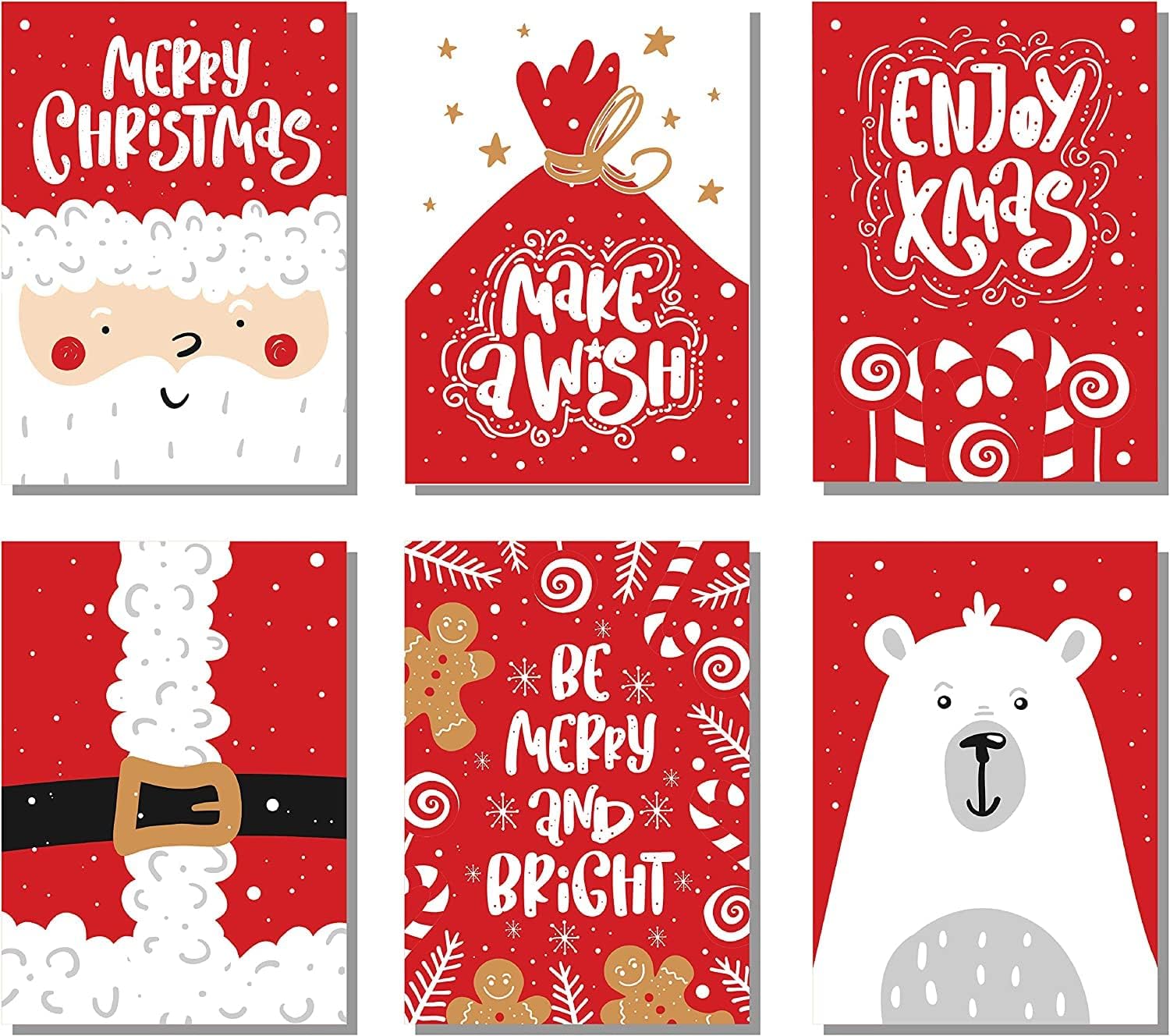 Happy Holiday Postcards / Christmas Postcards - ( 4 X 6 ) Bulk Set Includes 48 Christmas Post Cards | 6 Different Cute Santa Postcards Designs (8 of each) | Seasons Greeting Postcards | Happy New