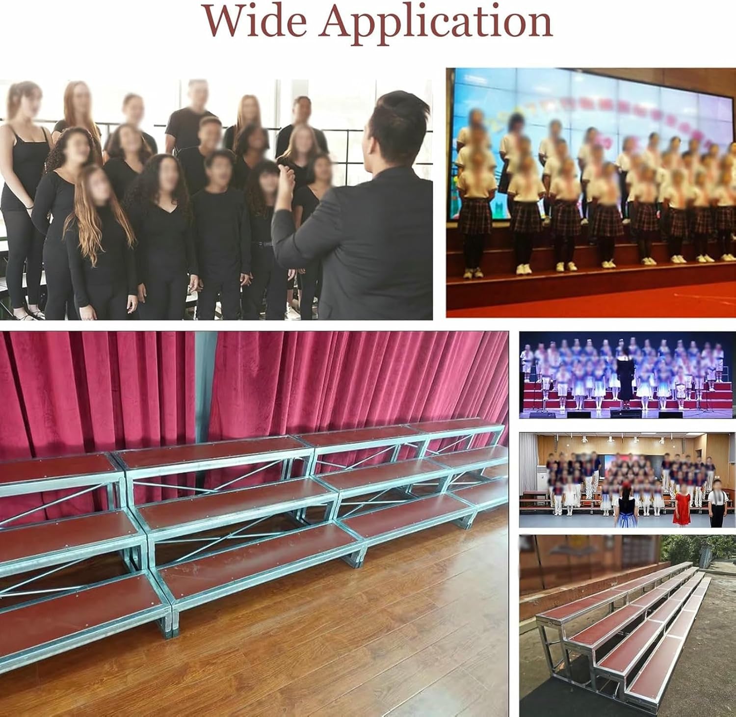 Portable Choral Risers 1-4 Levels, Adjustable Choir Step Platforms, 3-Tier Stage Stairs for School Performances, Straight Standing Choir Risers