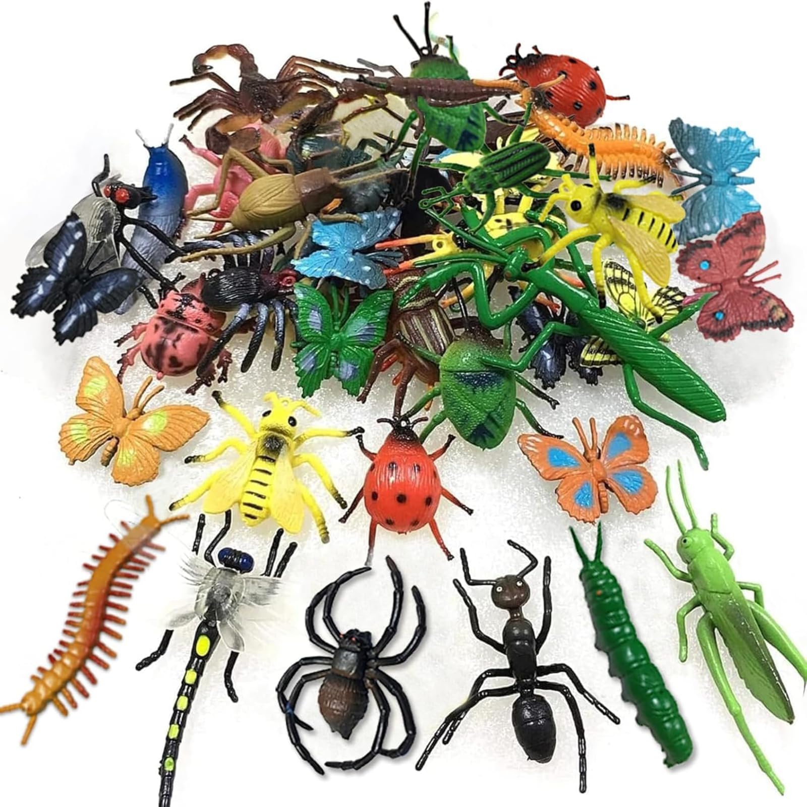 GuassLee 43 Pack Bugs Toys Fake Plastic Bug Insects for Kids Birthday Party Favours Halloween Easter Goodie Bag Fillers April Fool's Day Prank Gifts