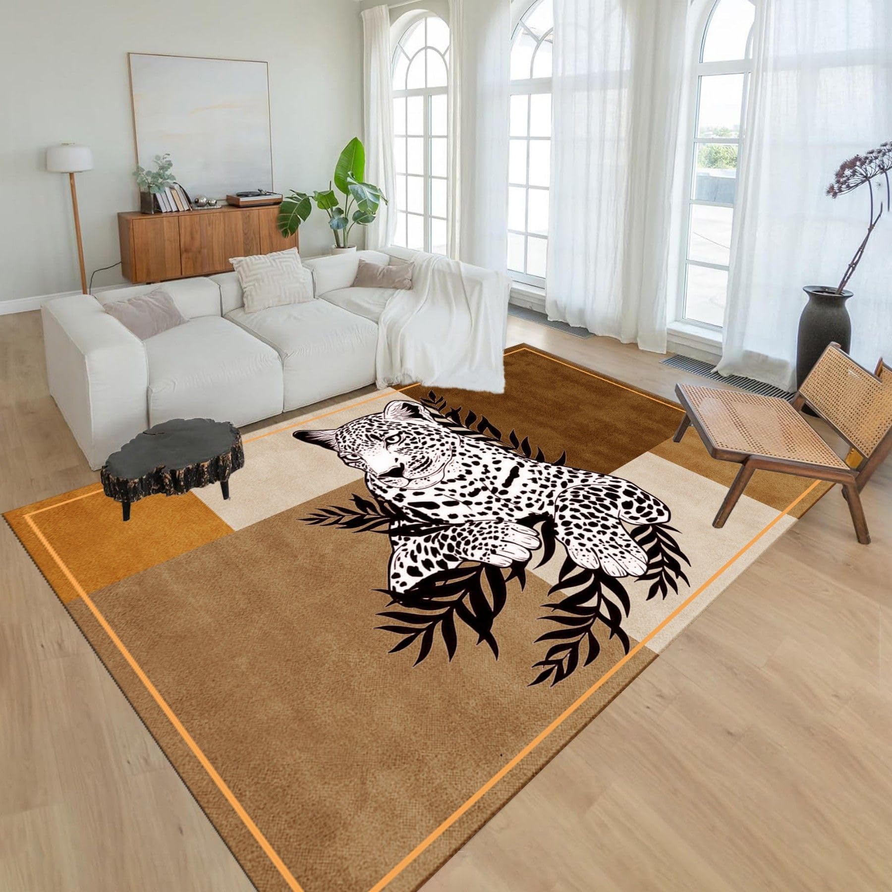 ZLXMN Snow Leopard Area Rug 180x230cm Modern Retro Large Grey Rug Cheetah Print Room Decor Low Pile Easy to Clean Rug Carpet for Living Room Bedroom Office Soft Mats