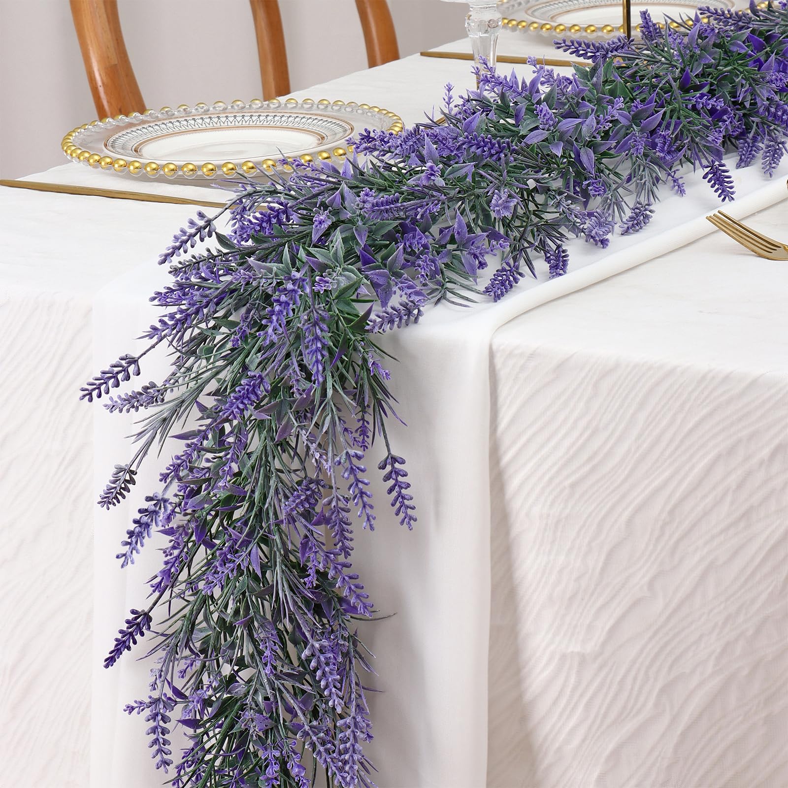 DEMIUKO Artificial Lavender Garland 1.8m Purple Fake Flowers Garland Faux Lavender Vine Artificial Hanging Plants Indoor Outdoor Plastic Flowers for Wedding Arch Garden Fence Table Home Decoration