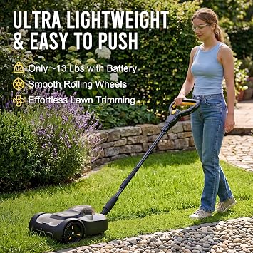 LIGIANT Cordless Small Lawnmower, 22 cm Lightweight Brushless Electric Mower, 10°–75° Tilt Safety Protection, 3-Level Cutting Height Adjustment, Compact Handy Mower for Small Gardens & Narrow Spaces