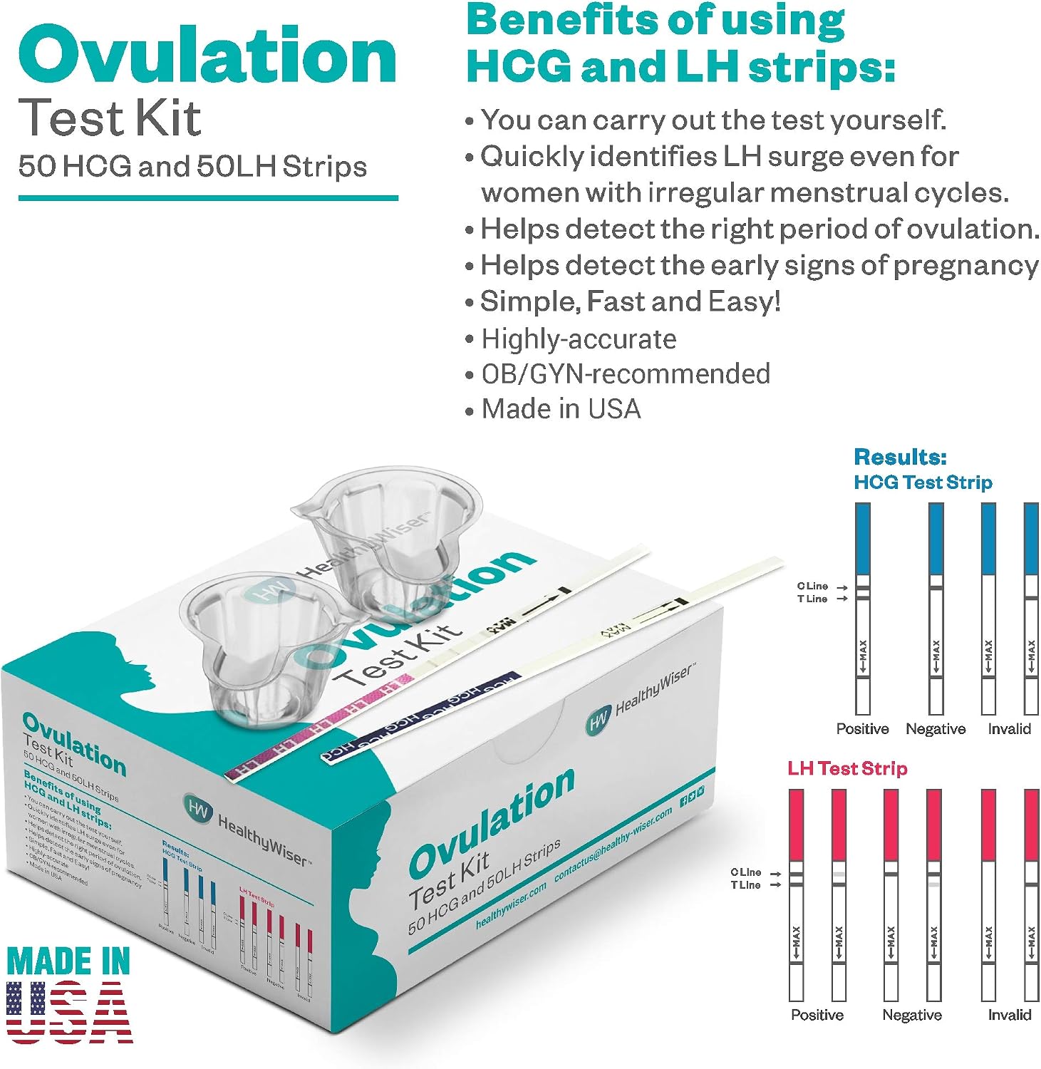 Pregnancy Test Kit, 50 Ovulation and 50 Pregnancy Test Strips, Monitor & Track Fertility, Predictor Kit, Clear & Accurate Results, LH & HCG Urine Strips, Fertile & Ovulation Tracker - Made in USA