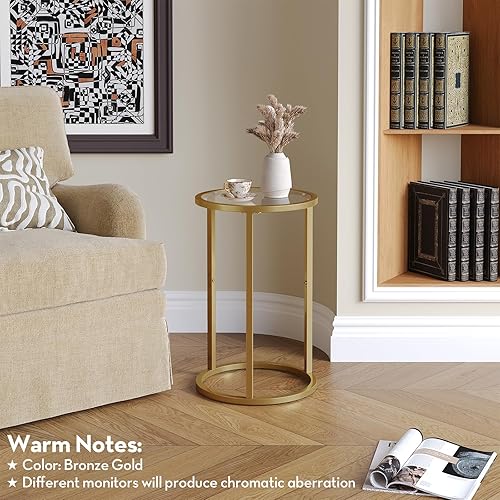 Miniatura 7 de SAYGOER Mesa auxiliar redonda pequeña dorada para espacios pequeños de 11.8 x 19.7 pulgadas, sofá estrecho de noche, mesita de noche moderna para