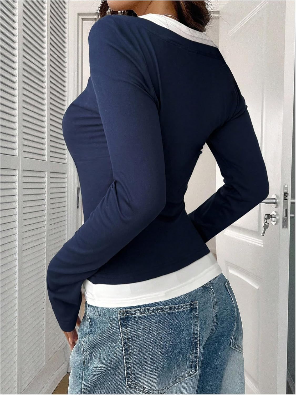 SOLY HUX Women's Long Sleeve Shirts Y2K Going Out Tops Halter Neck Slim Fitted Henley T Shirts Fall Clothes - Image 3