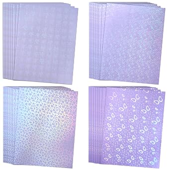 SANZIX 36 Transparent Holographic Laminate Sheets - A4 Waterproof Self Adhesive Sticker Paper Laminating Sheets & Vinyl Sticker Paper Flower, Butterfly, Small & Big Hearts