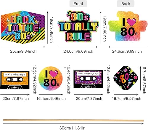 Miniatura 2 de 24 piezas de decoración retro de los años 80 para centro de mesa de 1980, palos de mesa para baby shower o fiesta de cumpleaños, decoración de mesa,