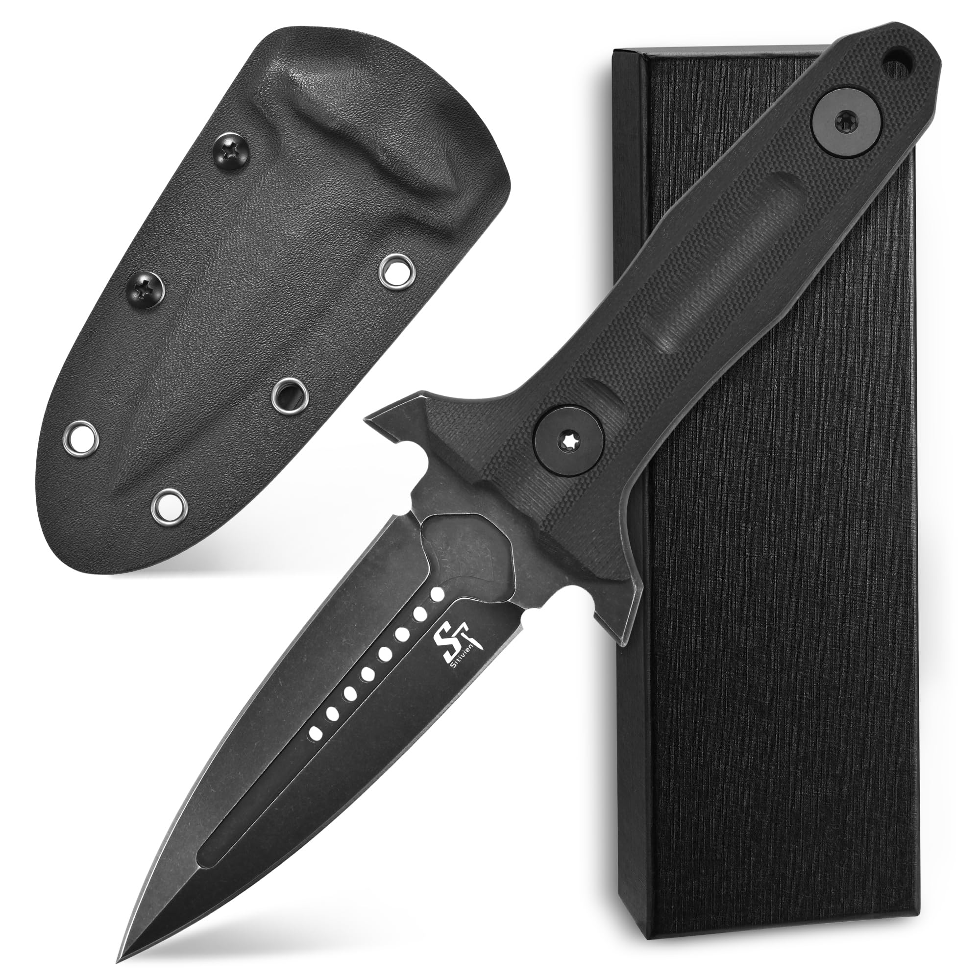 Sitivien ST15 Fixed Blade Knife DC53 Black Stonewashed Steel Blade G10 Handle Full Tang Camping Knife for Outdoor, Tactical, Survival and EDC (Black)