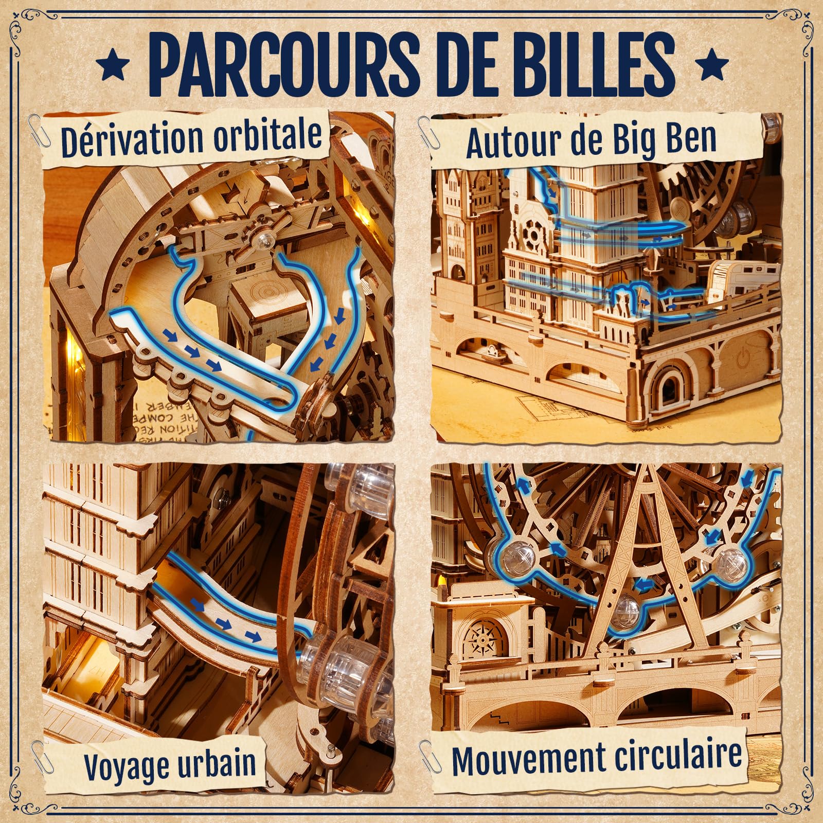 ROKR Marble Travel London – Puzzle Circuit à Billes 3D en Bois, Kit STEM pour Adolescents & Adultes, Maquette Interactive des Monuments de Londres avec Affichage Lumineux