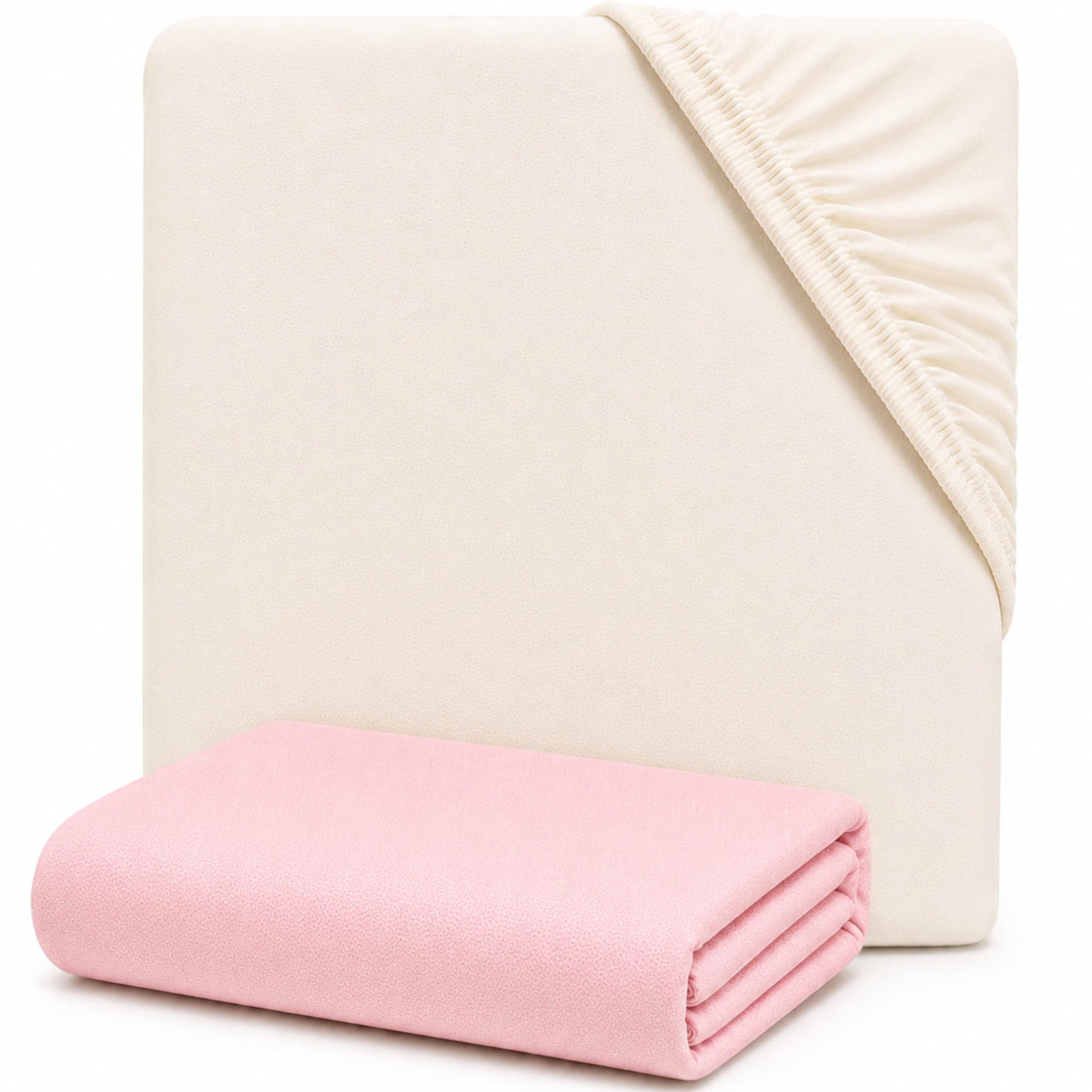 Dudu N Girlie Jersey Cotton Fitted Cot Sheets, 60x120cm, Cream & Pink