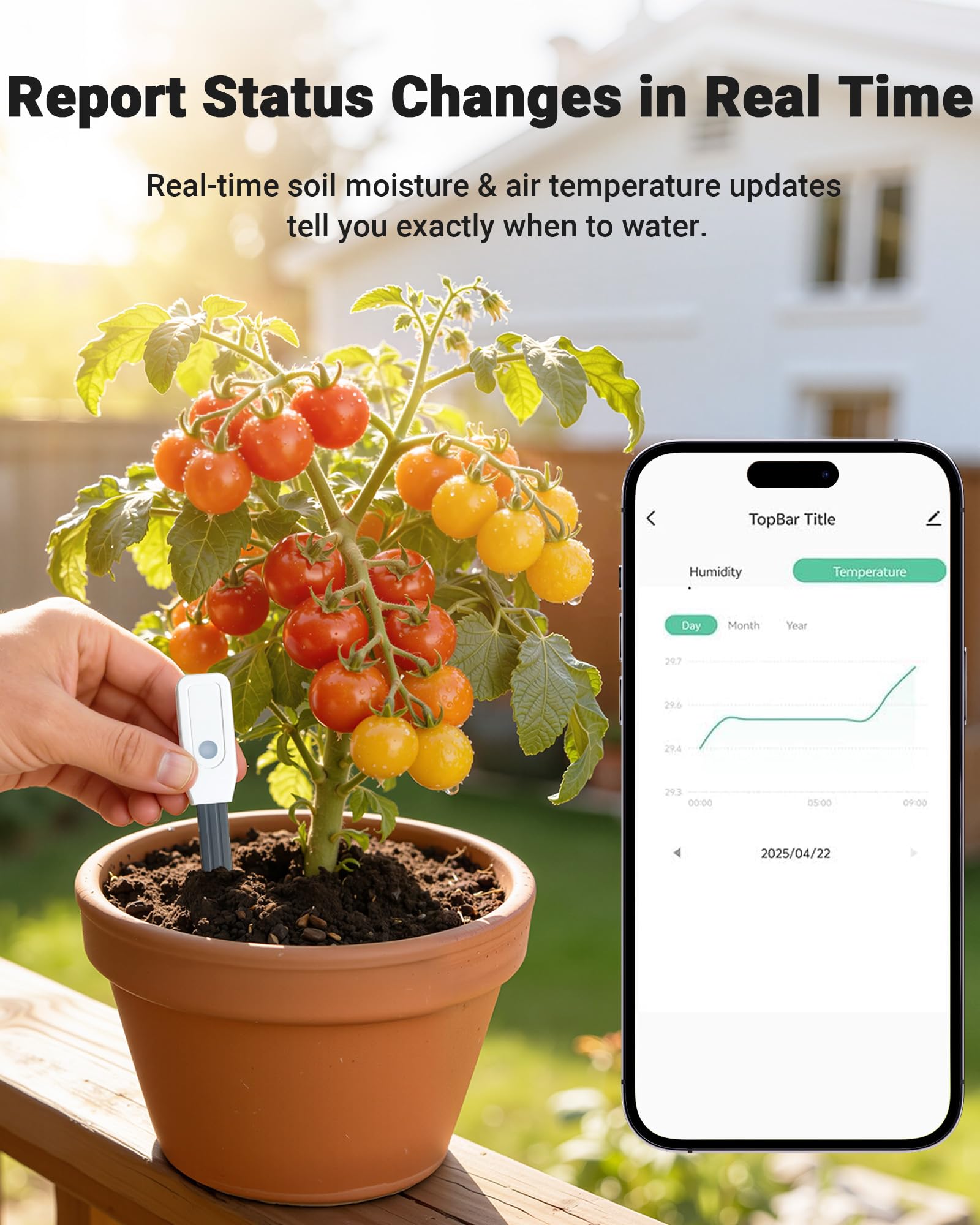 Humidimètre intelligent WiFi pour plantes, capteur 2 en 1 avec alertes d'application | Surveille l'humidité et la température à distance, données en temps réel pour le jardinage intérieur