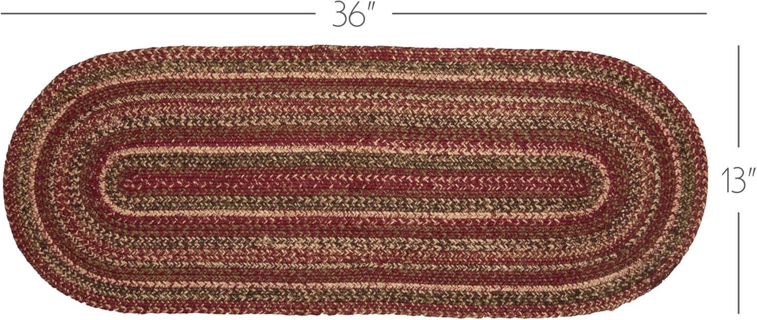 VHC Brands Cider Mill Primitive Jute Red Textured Striped Oval Kitchen Table Runner 13"x36"